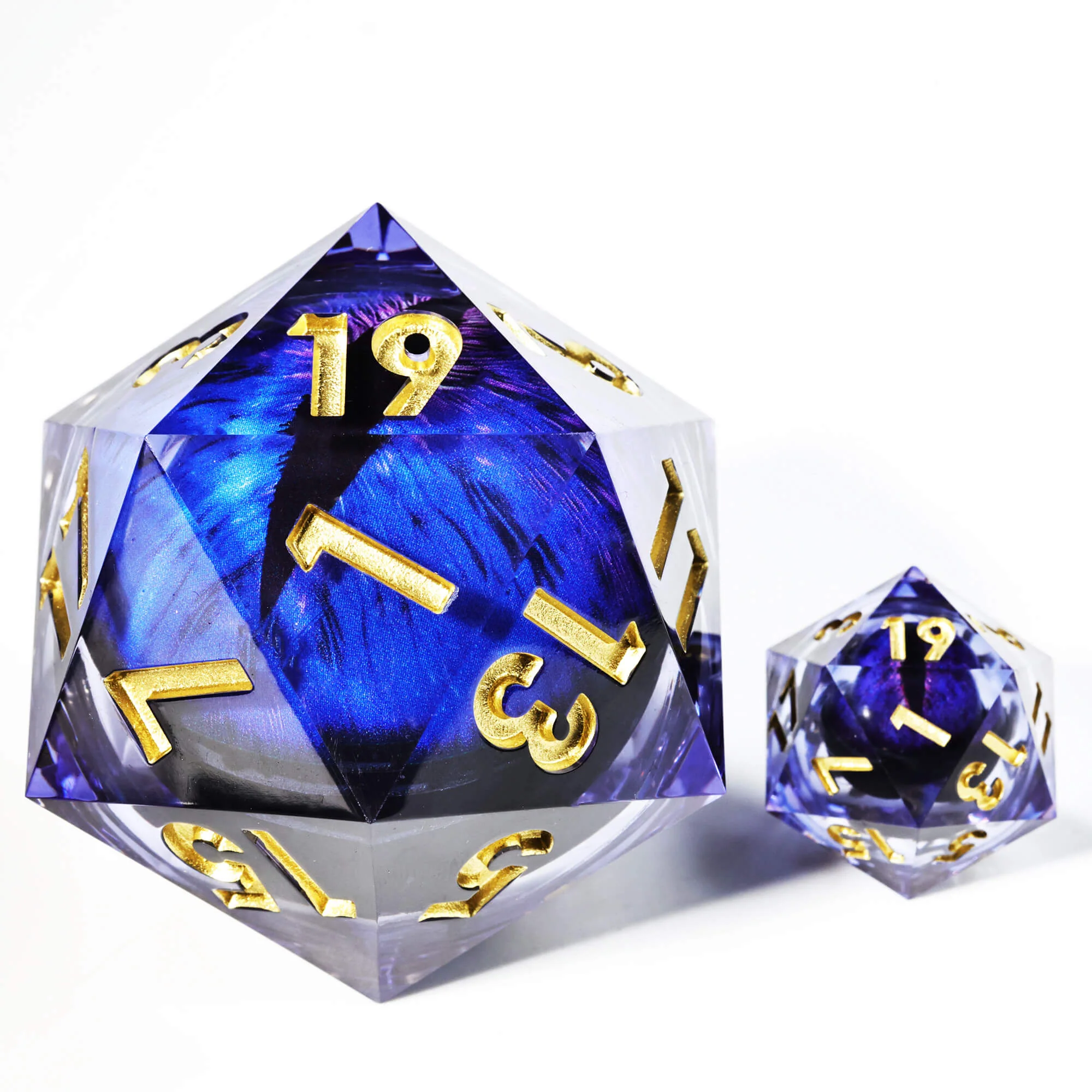 50mm Sharp Edge Polyhedral Blue Dragon Eye DnD Big D20 Dice - Image 4
