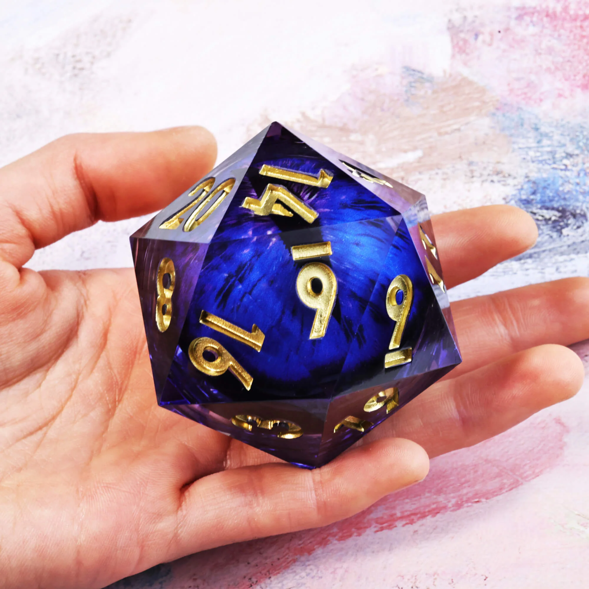 50mm Sharp Edge Polyhedral Blue Dragon Eye DnD Big D20 Dice - Image 7