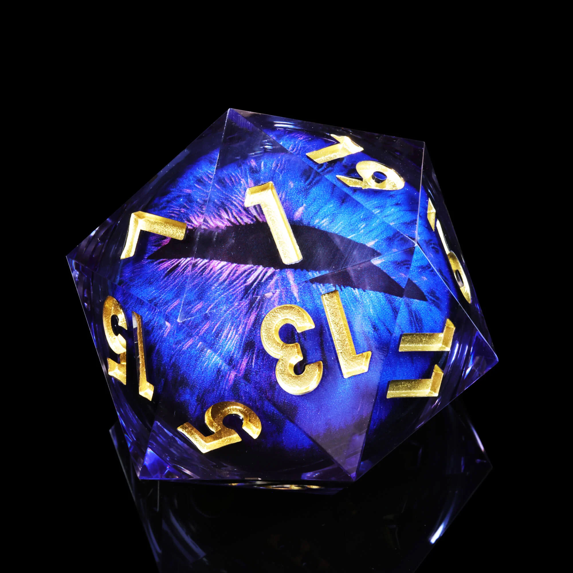 50mm Sharp Edge Polyhedral Blue Dragon Eye DnD Big D20 Dice - Image 9