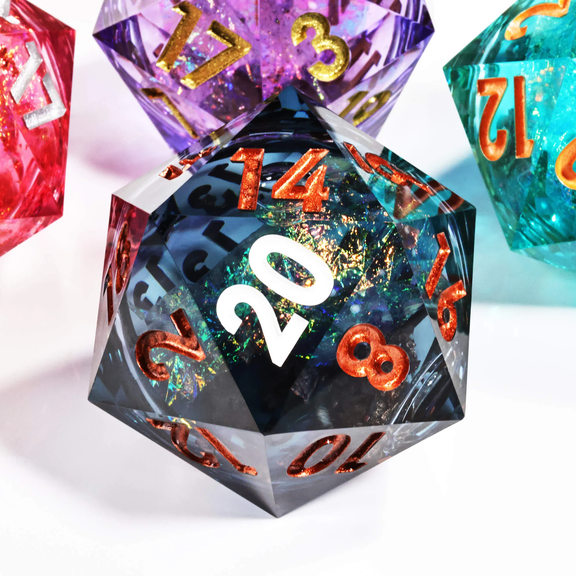50mm Sharp Edge Polyhedral Blue Liquid Core Giant D20 Dice DnD - Image 2