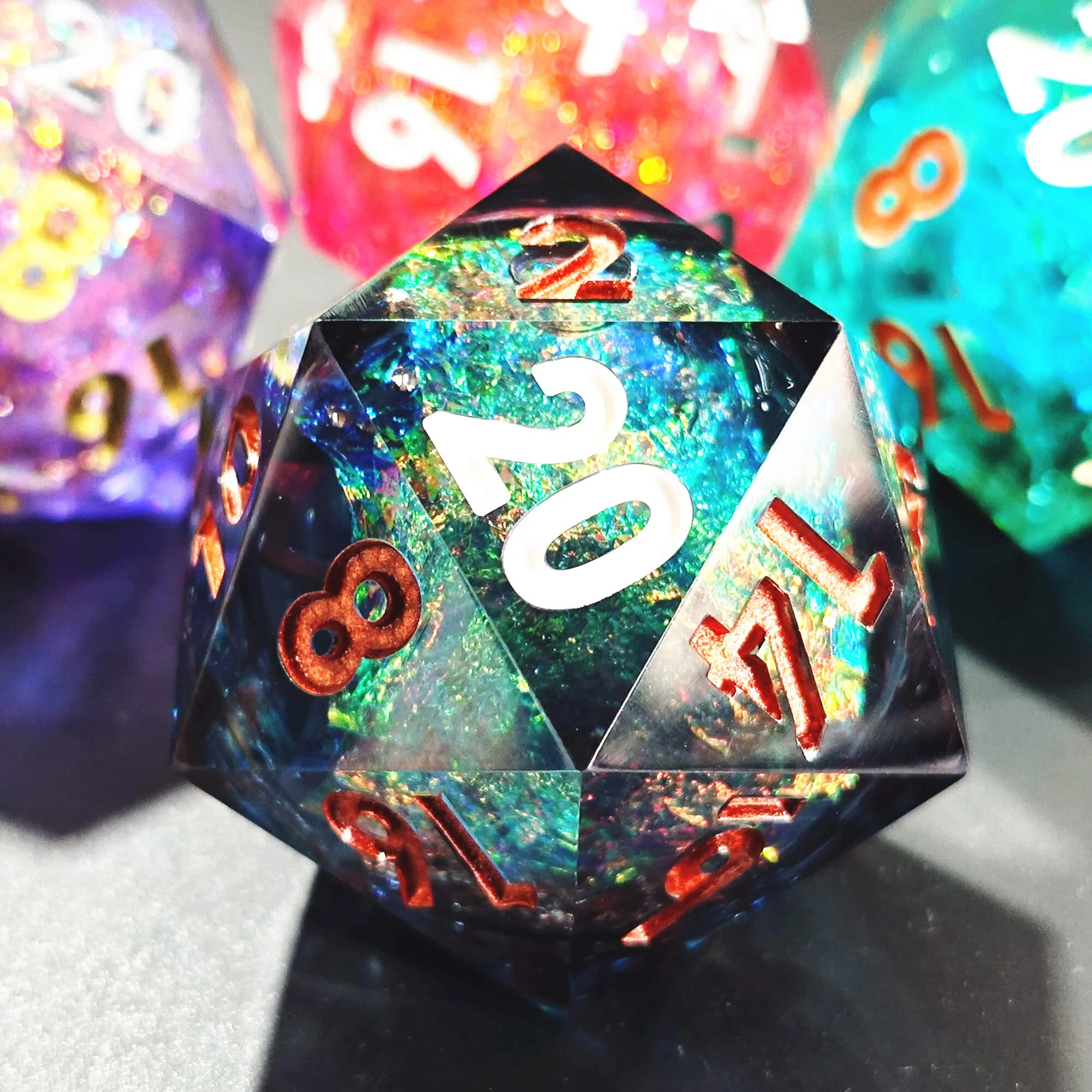 50mm Sharp Edge Polyhedral Blue Liquid Core Giant D20 Dice DnD - Image 6