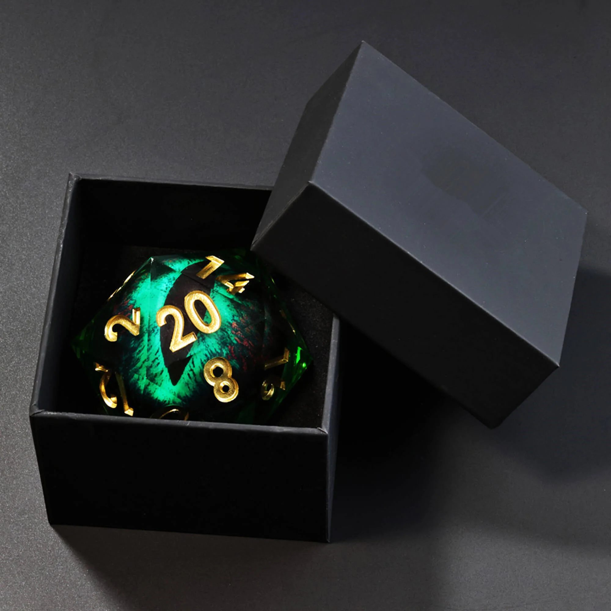 50mm Sharp Edge Polyhedral Green Dragon Eye D&D Big D20 Dice - Image 4