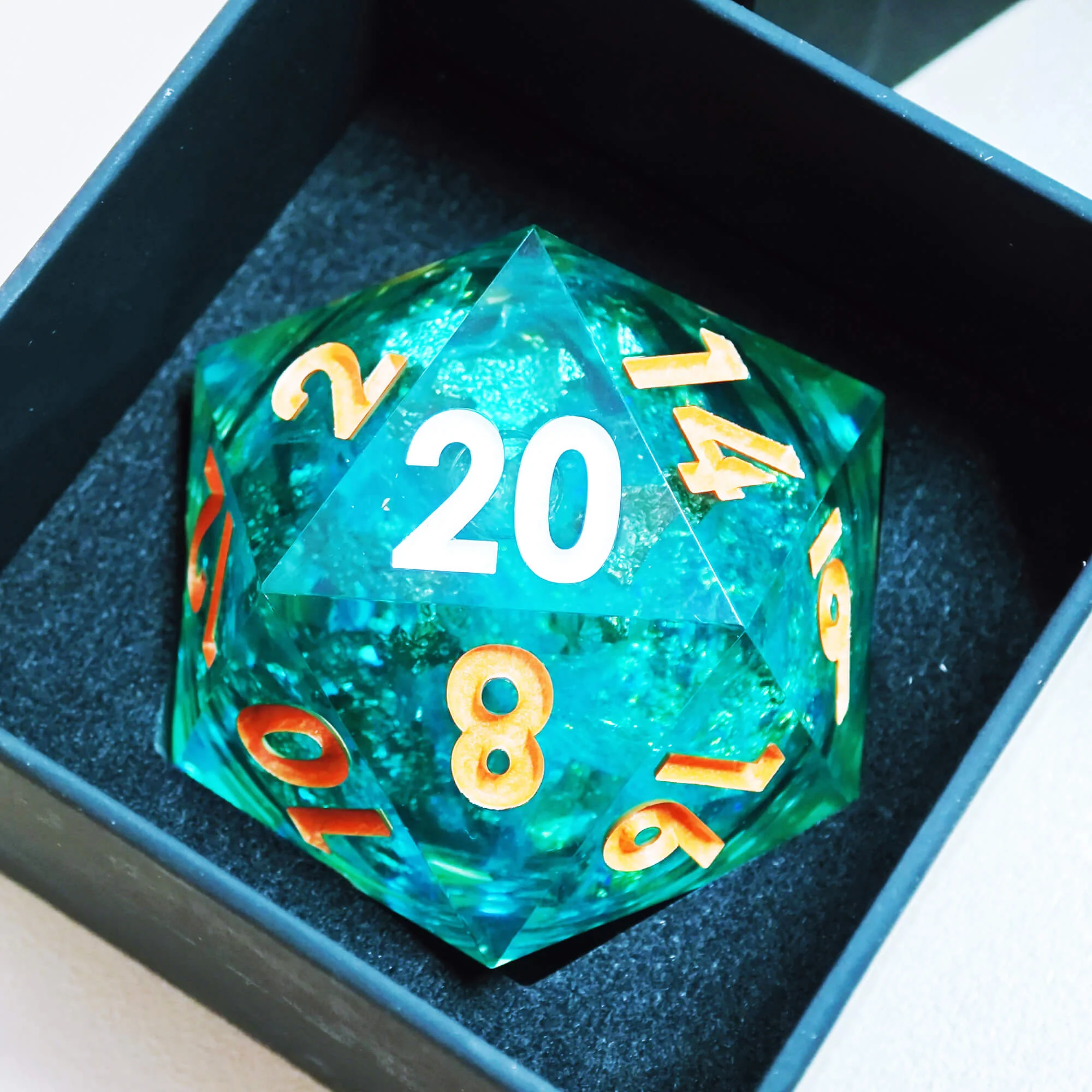 50mm Sharp Edge Polyhedral Green Liquid Core Giant D20 D&D Dice - Image 10