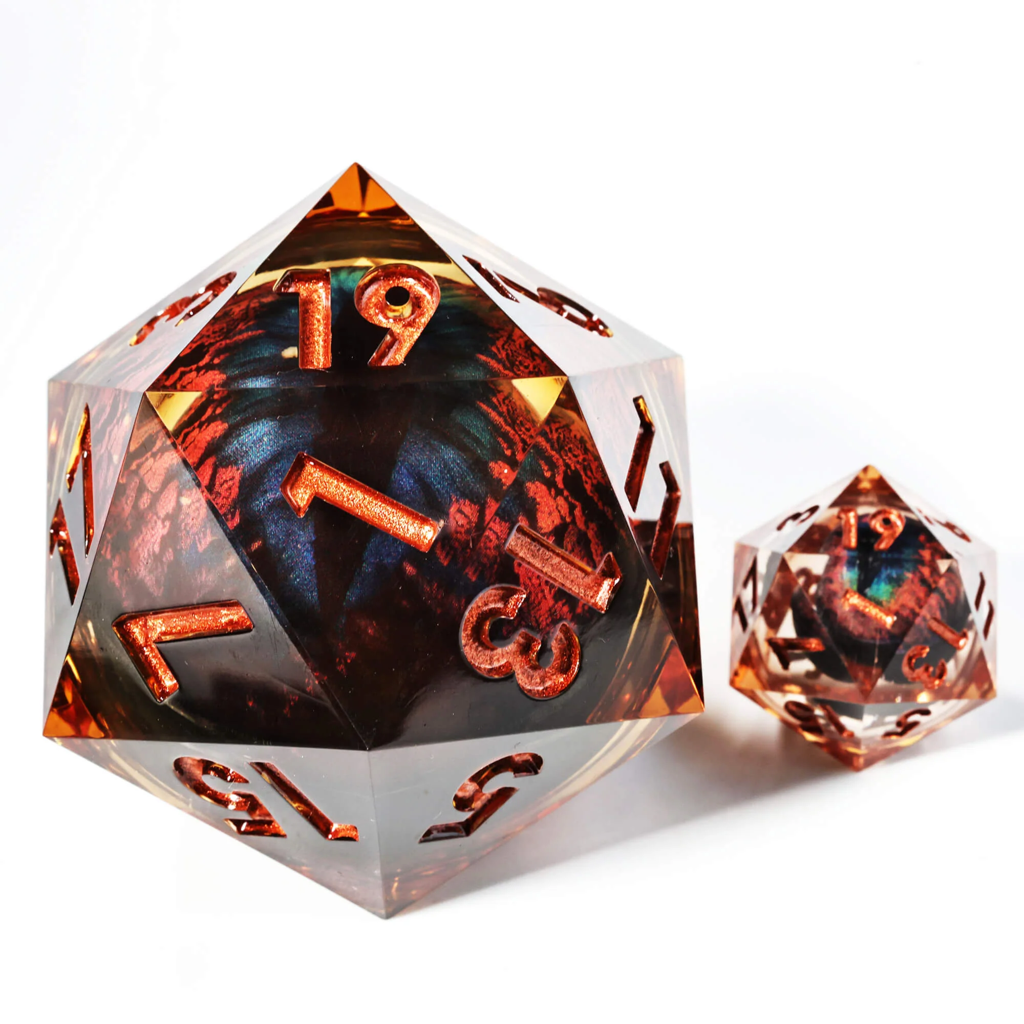 50mm Sharp Edge Polyhedral Orange Dragon Eye Large 20 Sided DnD Dice - Image 4