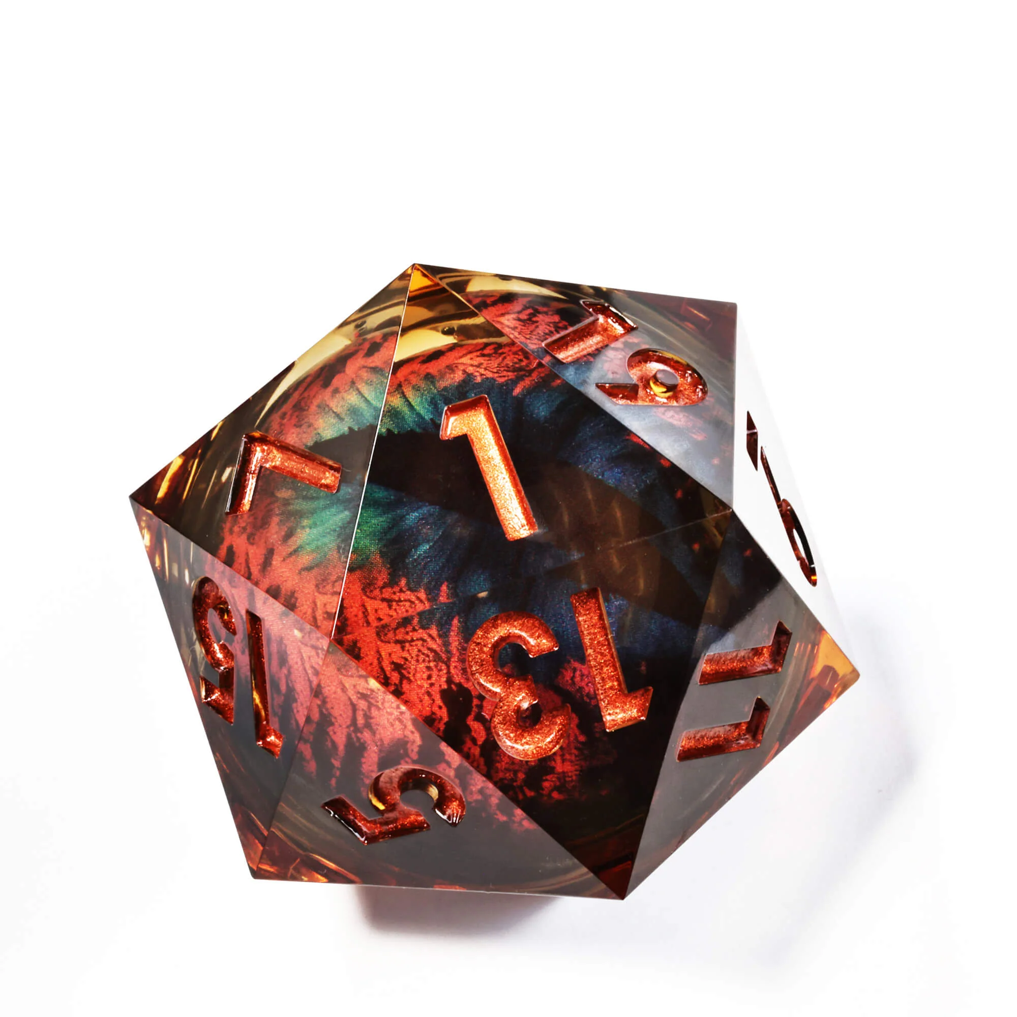 50mm Sharp Edge Polyhedral Orange Dragon Eye Large 20 Sided DnD Dice - Image 6