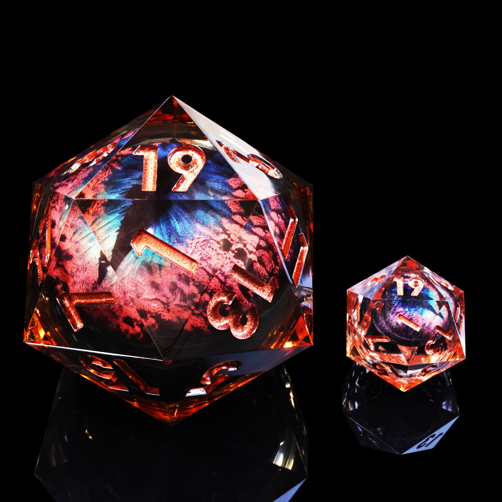 50mm Sharp Edge Polyhedral Orange Dragon Eye Large 20 Sided DnD Dice - Image 7