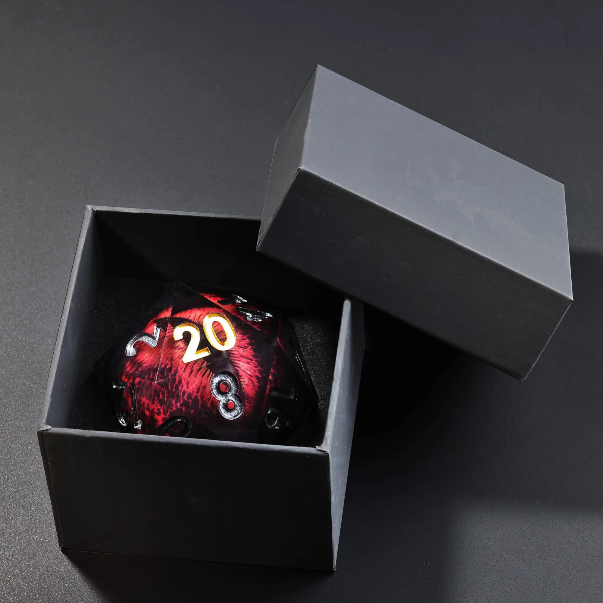 50mm Sharp Edge Polyhedral Red Dragon Eye D&D Large D20 Dice - Image 4