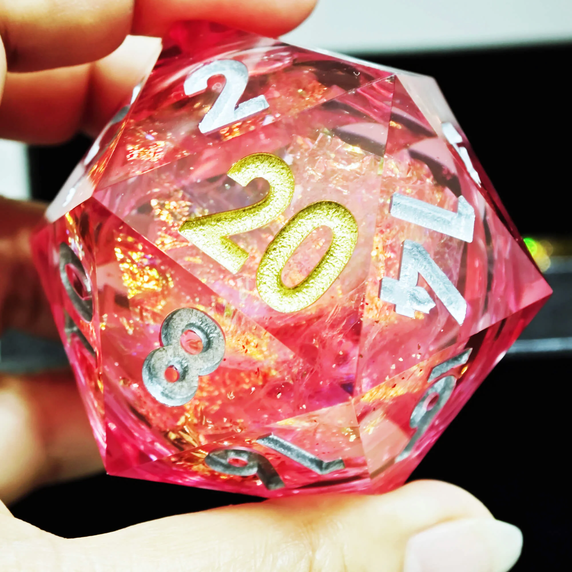 50mm Sharp Edge Polyhedral Red Liquid Core Giant D20 DnD Dice - Image 2