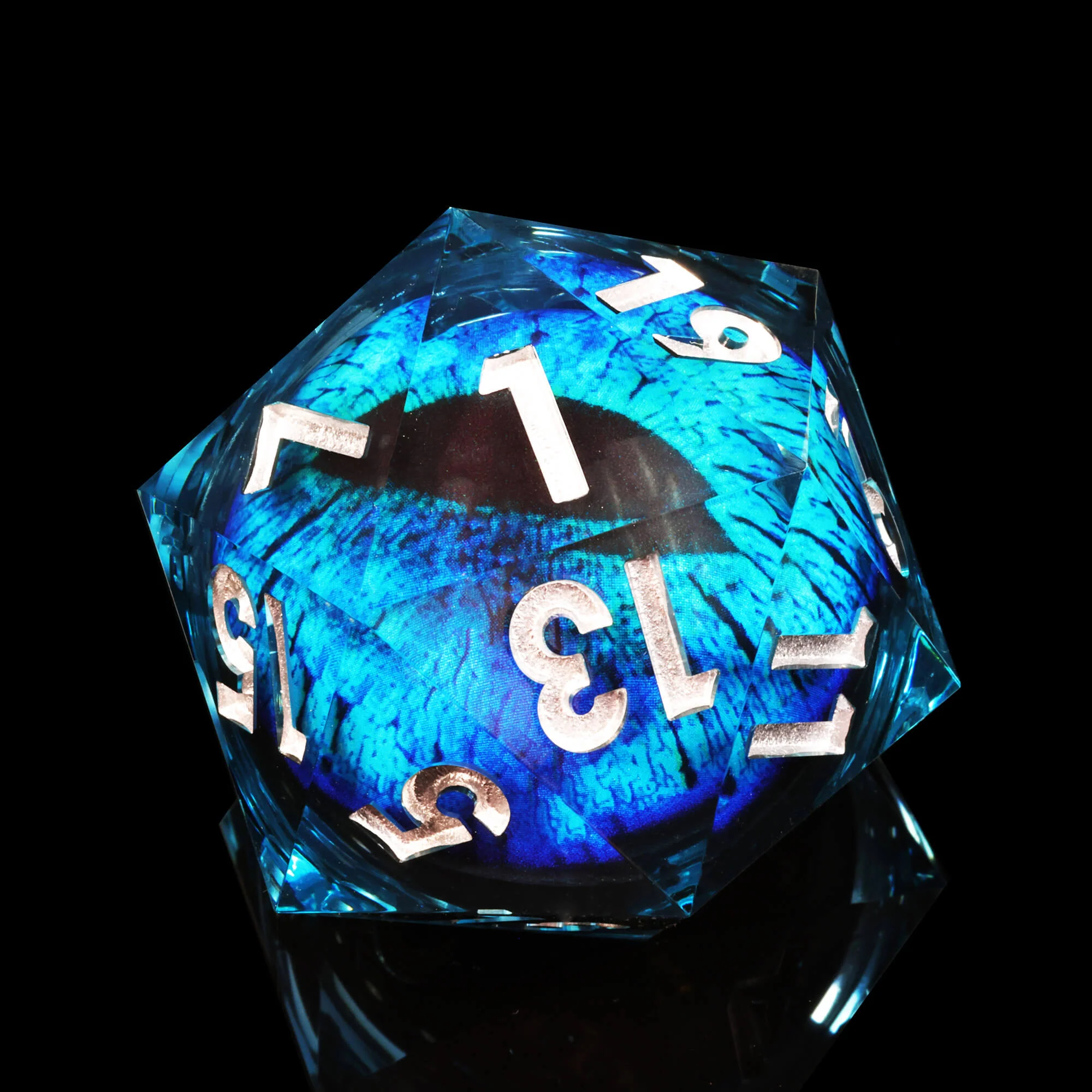 50mm Sharp Edge Polyhedral Sky Blue Dragon Eye Large 20 Sided D&D Dice - Image 7