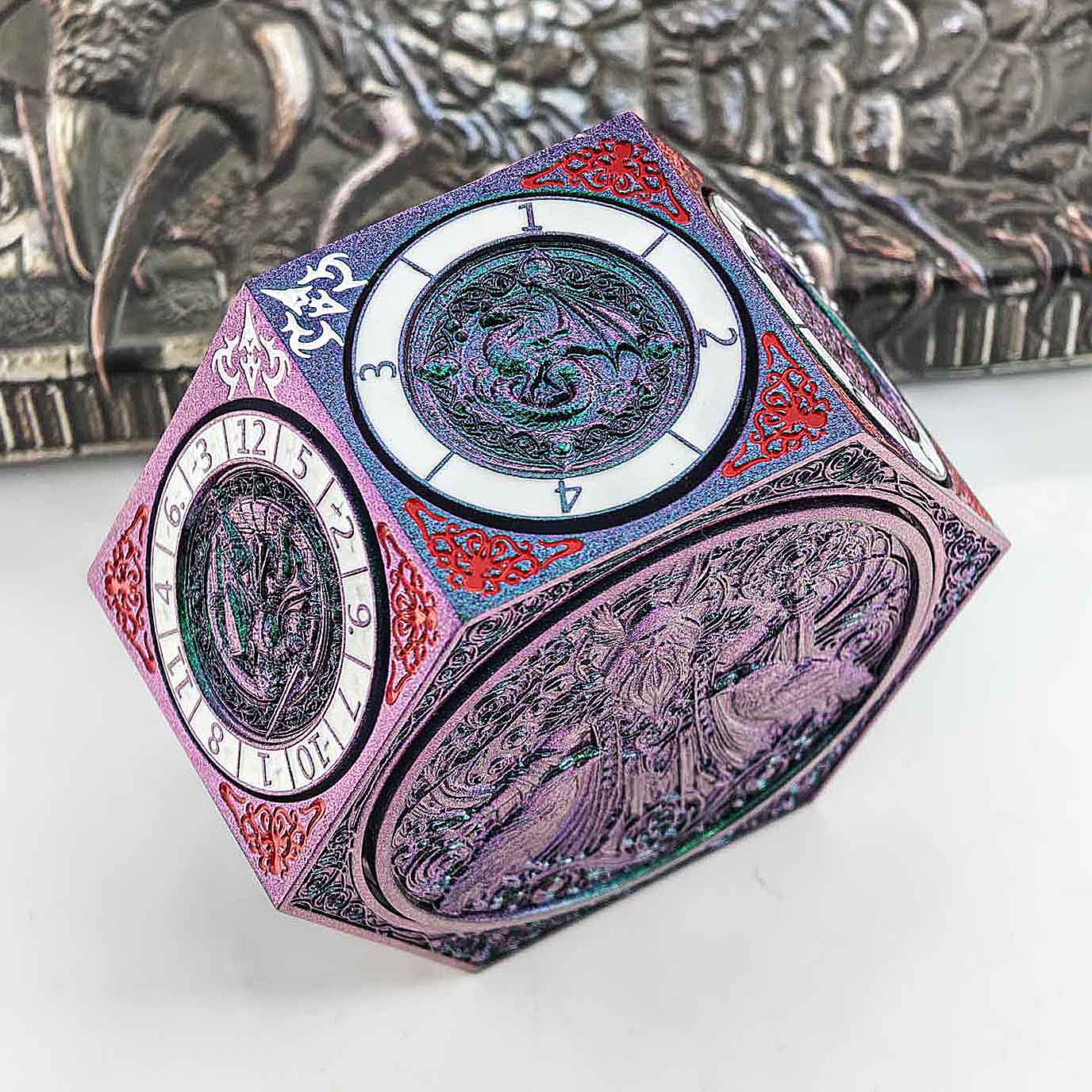 7 in 1 Odin and the Raven Bat Cthulhu Dragon Metal DnD Roulette Wheel Dice 8-sided - Image 18