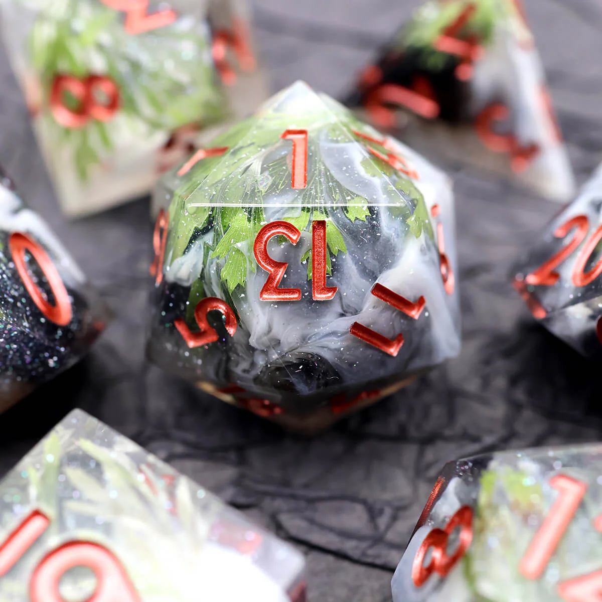 7-Piece Enchanted Forest Sharp Edge DND Dice Set - Image 2