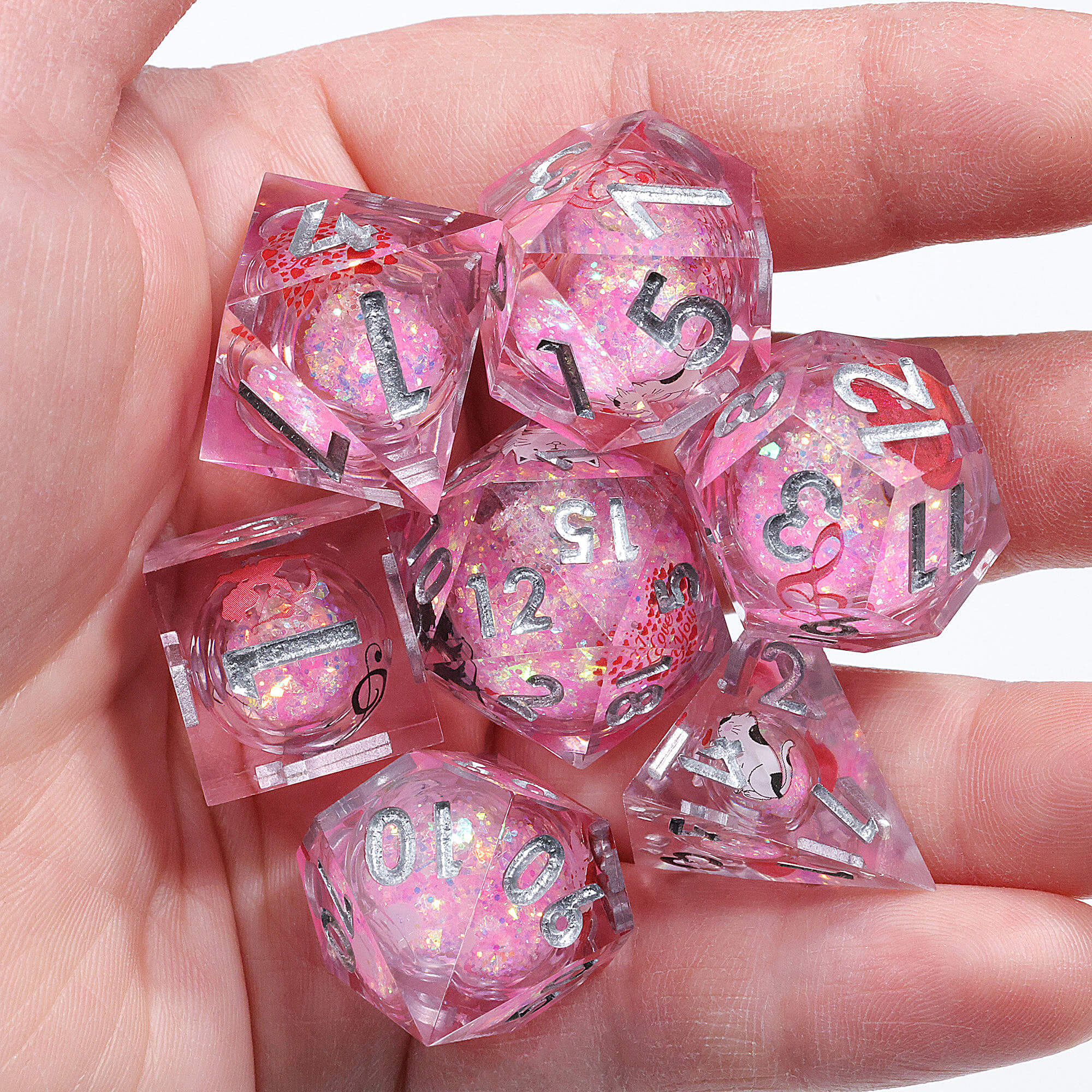 7 Piece Liquid Core Polyhedral D and D Dice Sets Cute Cat - Image 4