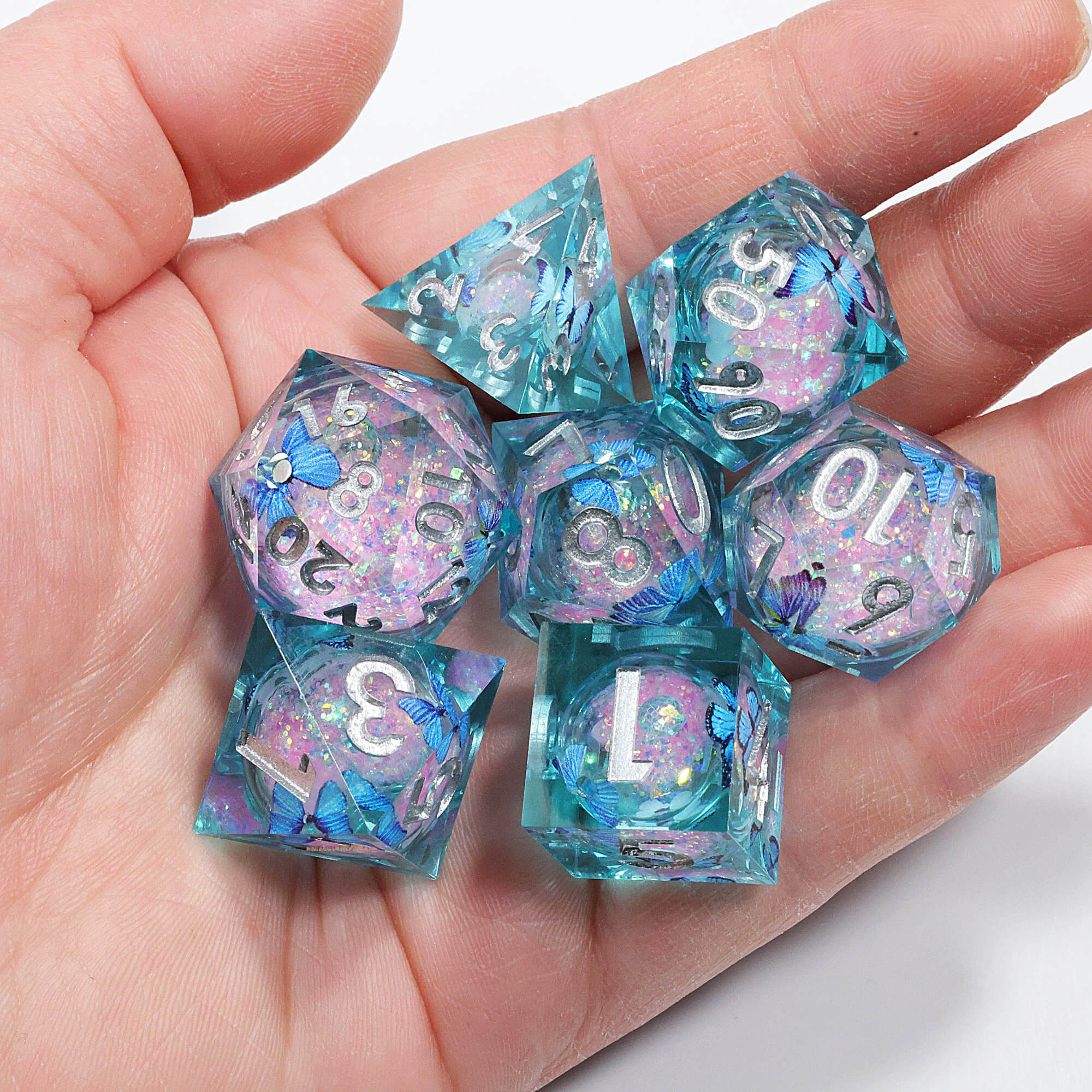 7 Piece Liquid Core Polyhedral DnD Dice Set Butterfly - Image 6