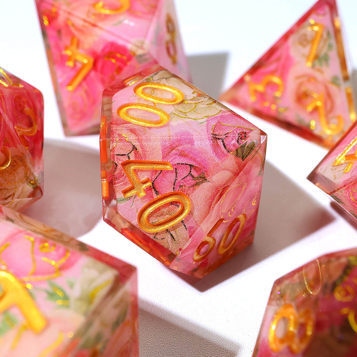 7 Piece Polyhedral Dice Set DnD Red Flower - Image 7