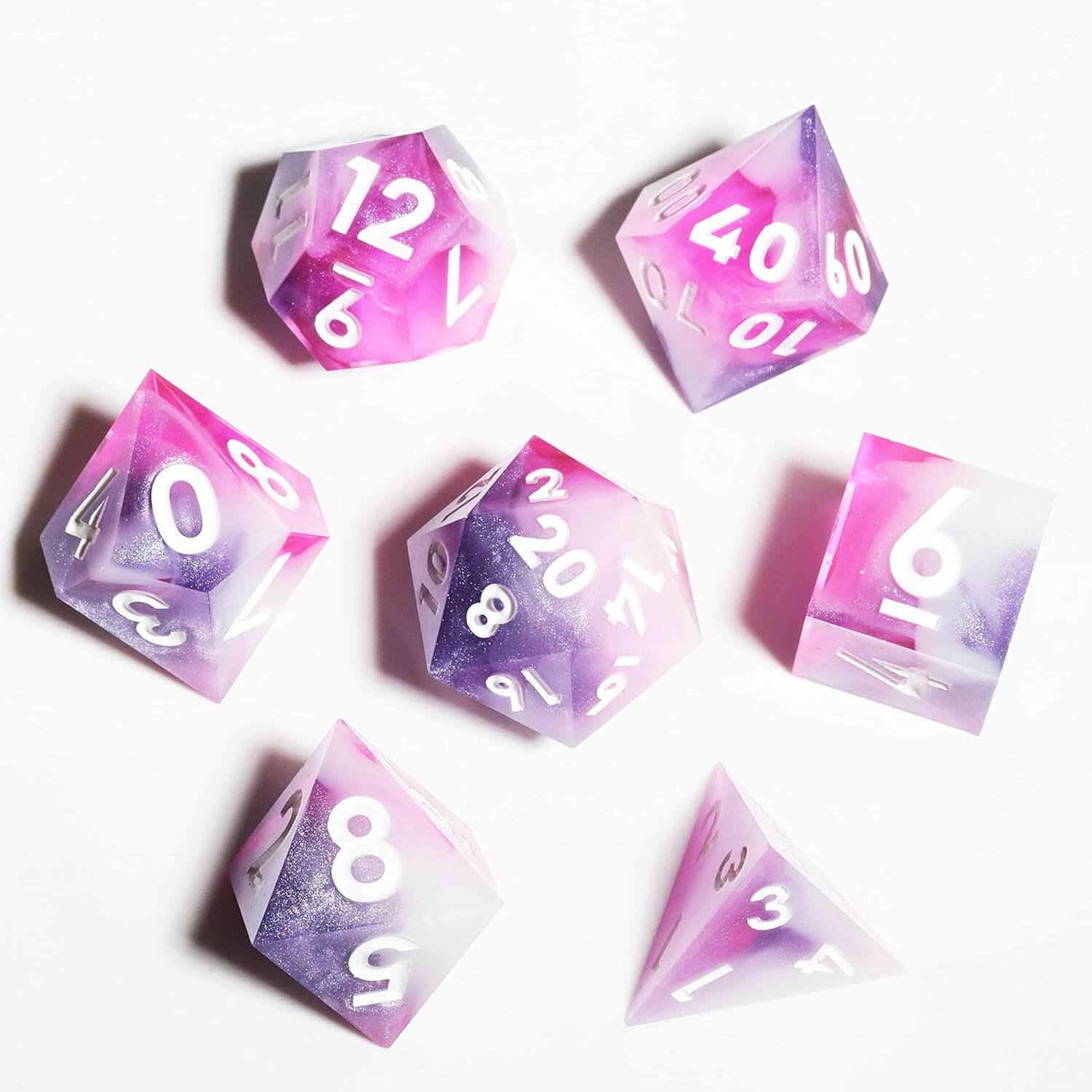 Awesome 7-Piece Polyhedral Resin D&D Dice Set - Pink