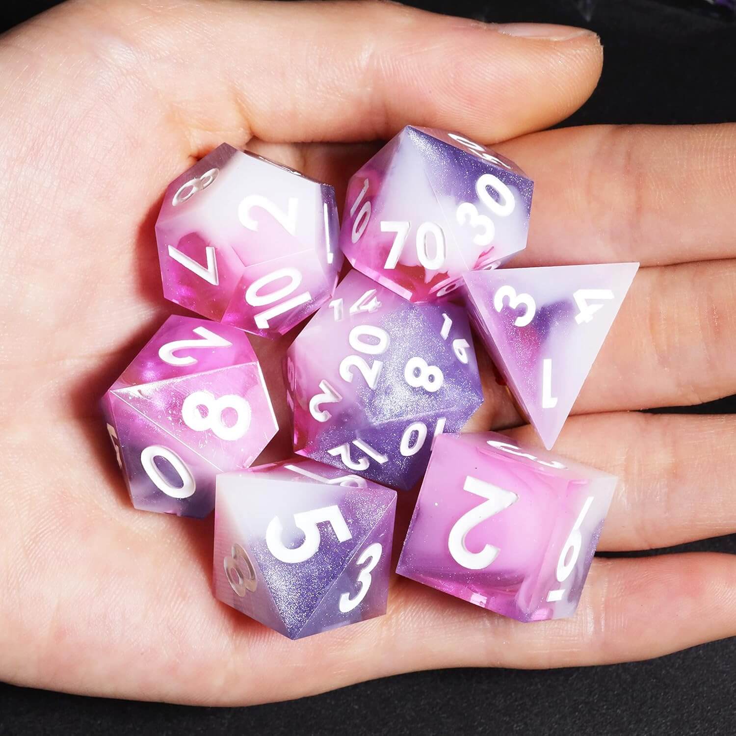 Awesome 7-Piece Polyhedral Resin D&D Dice Set - Pink - Image 3