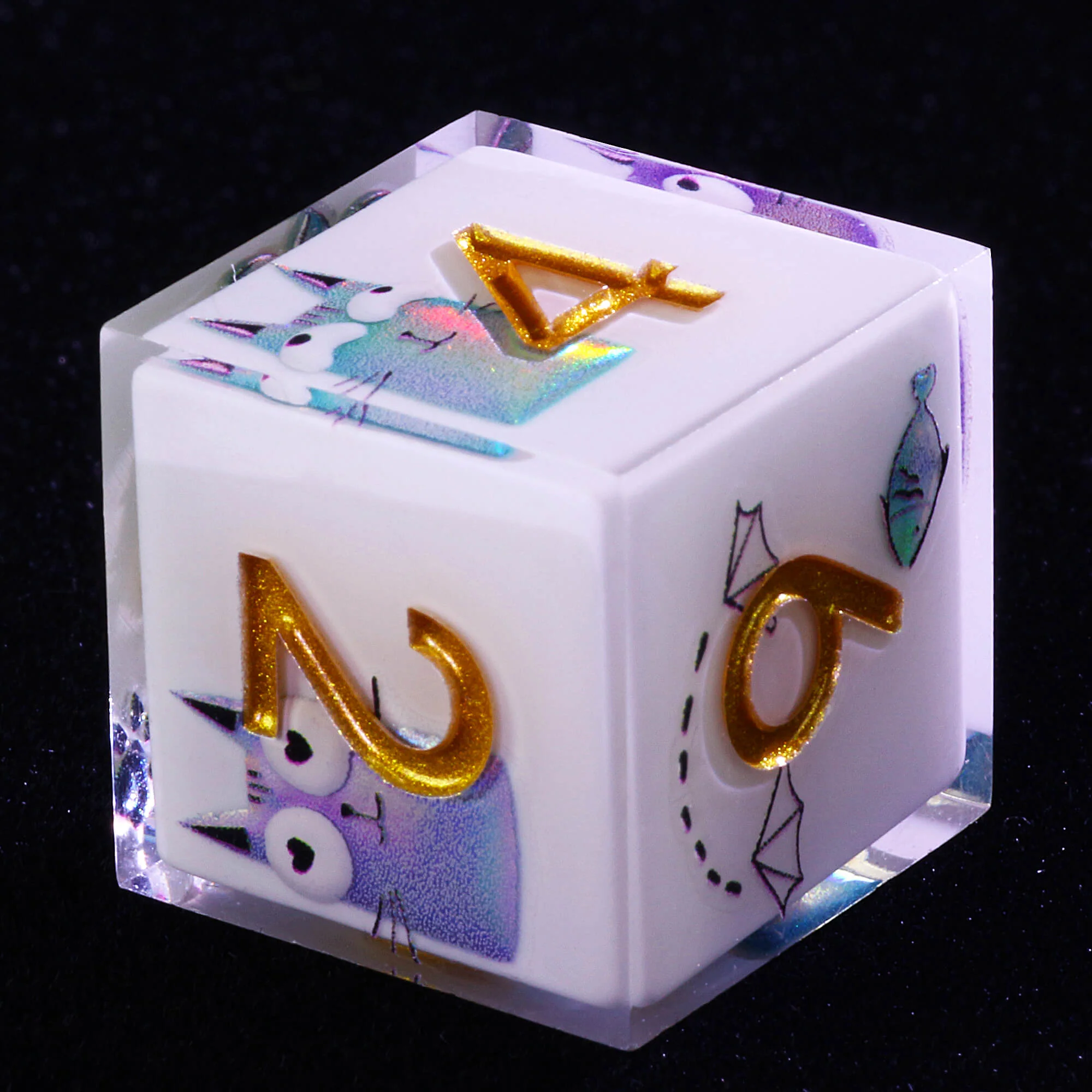 7 Piece Resin Polyhedral D and D Dice Sets Smiley Cat White