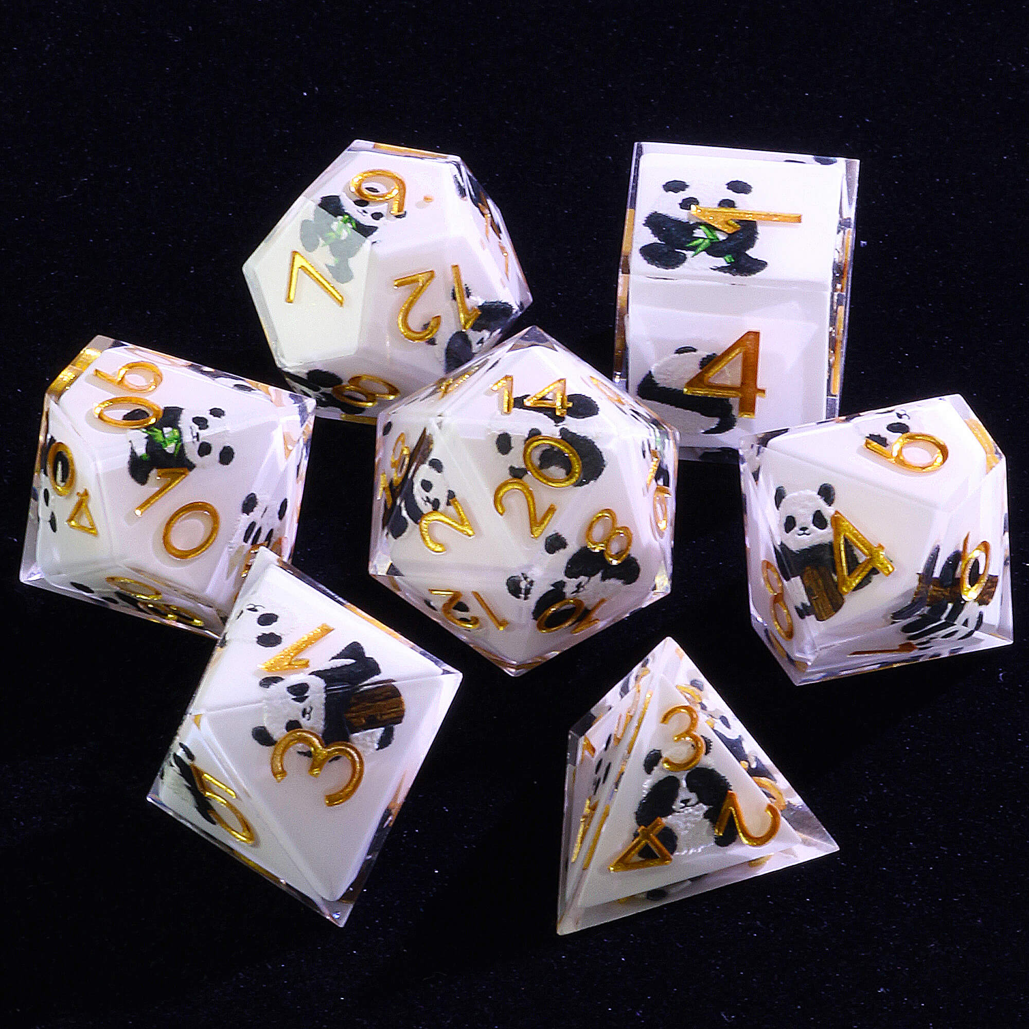 7 Piece Resin Polyhedral D&D Dice Set Panda Milk White - Image 2