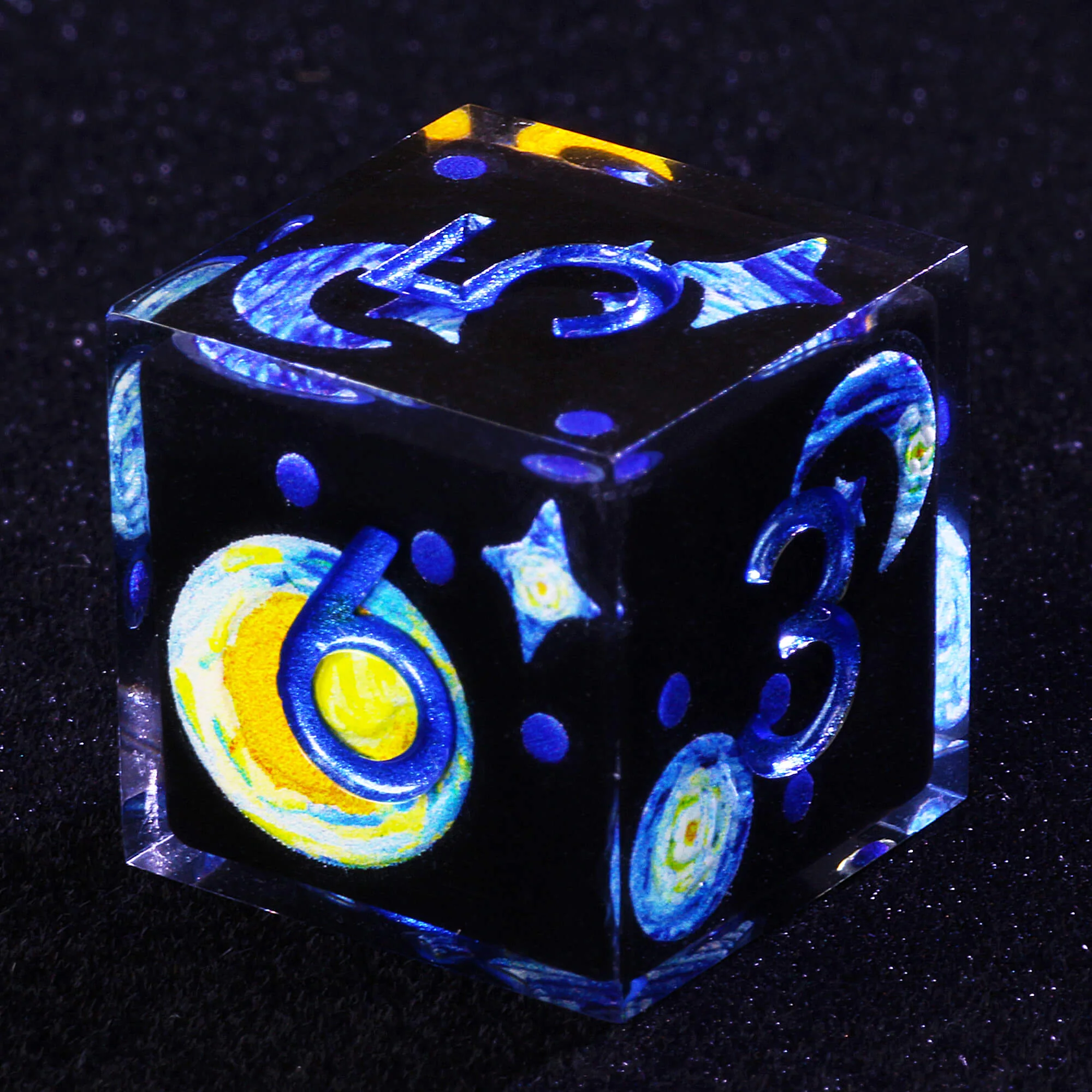 7 Piece Resin Polyhedral DD Dice Set the Starry Night-van Gogh Black - Image 4