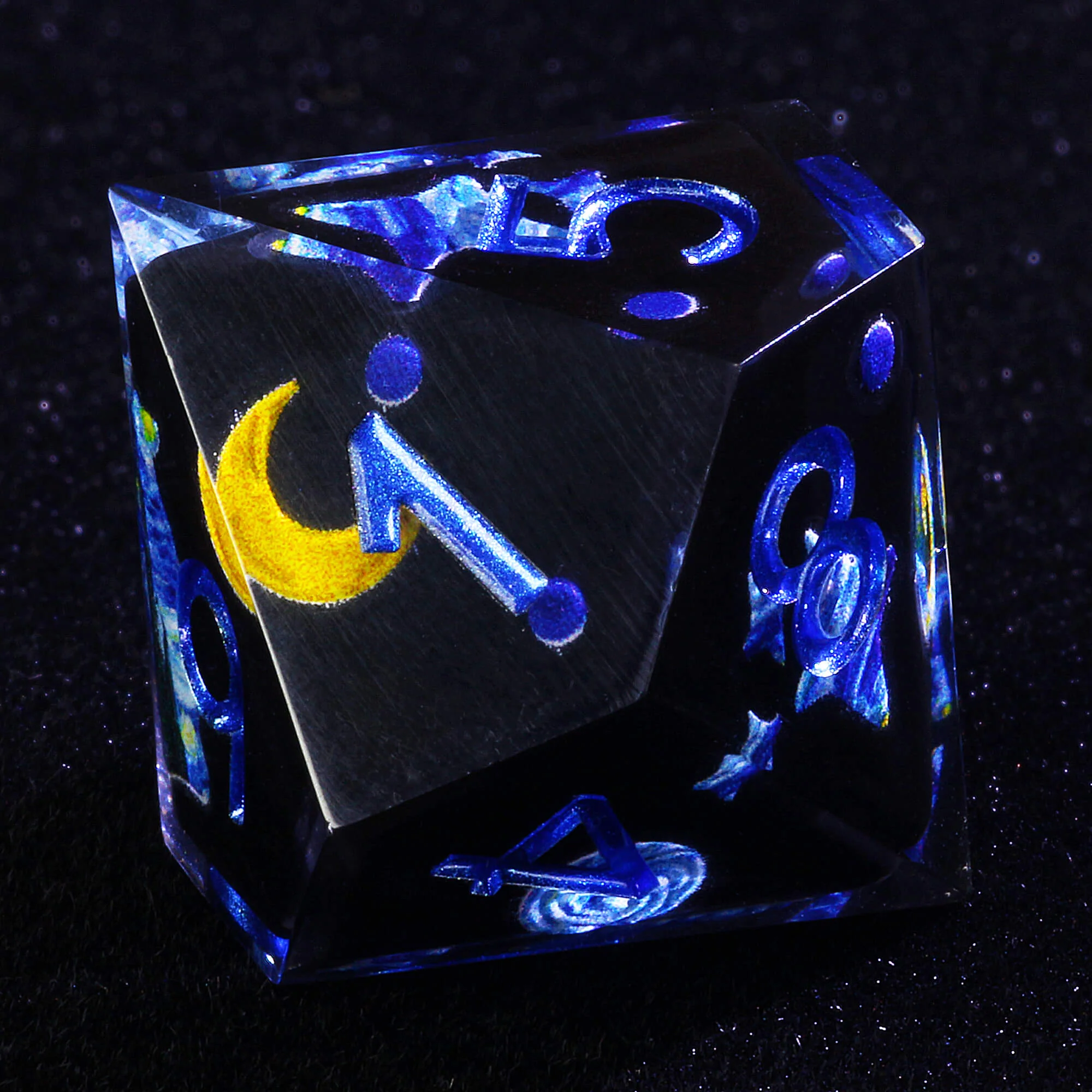 7 Piece Resin Polyhedral DD Dice Set the Starry Night-van Gogh Black - Image 7