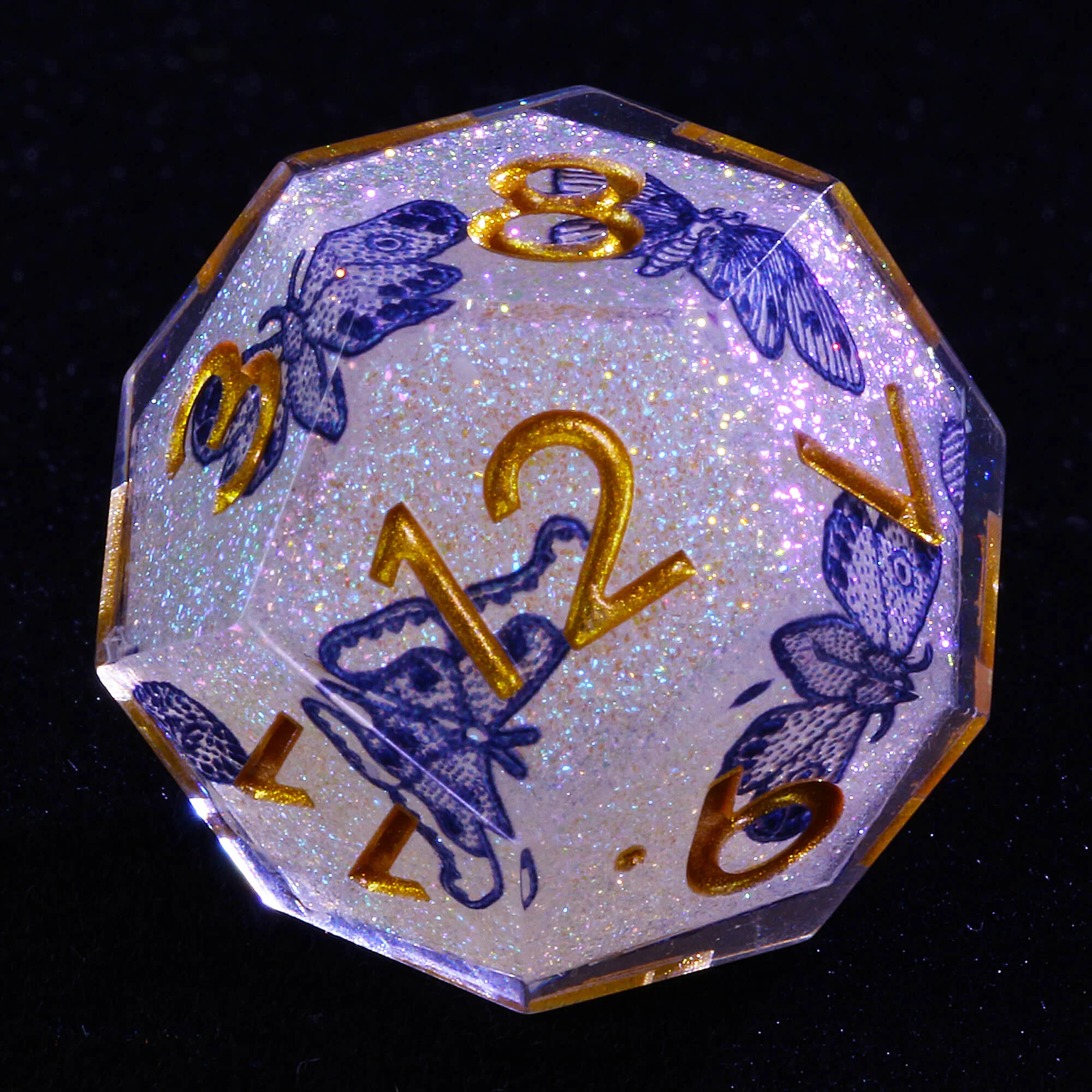 7 Piece Resin Polyhedral Dice Set D and D Blue and White Porcelain Butterfly - Image 3