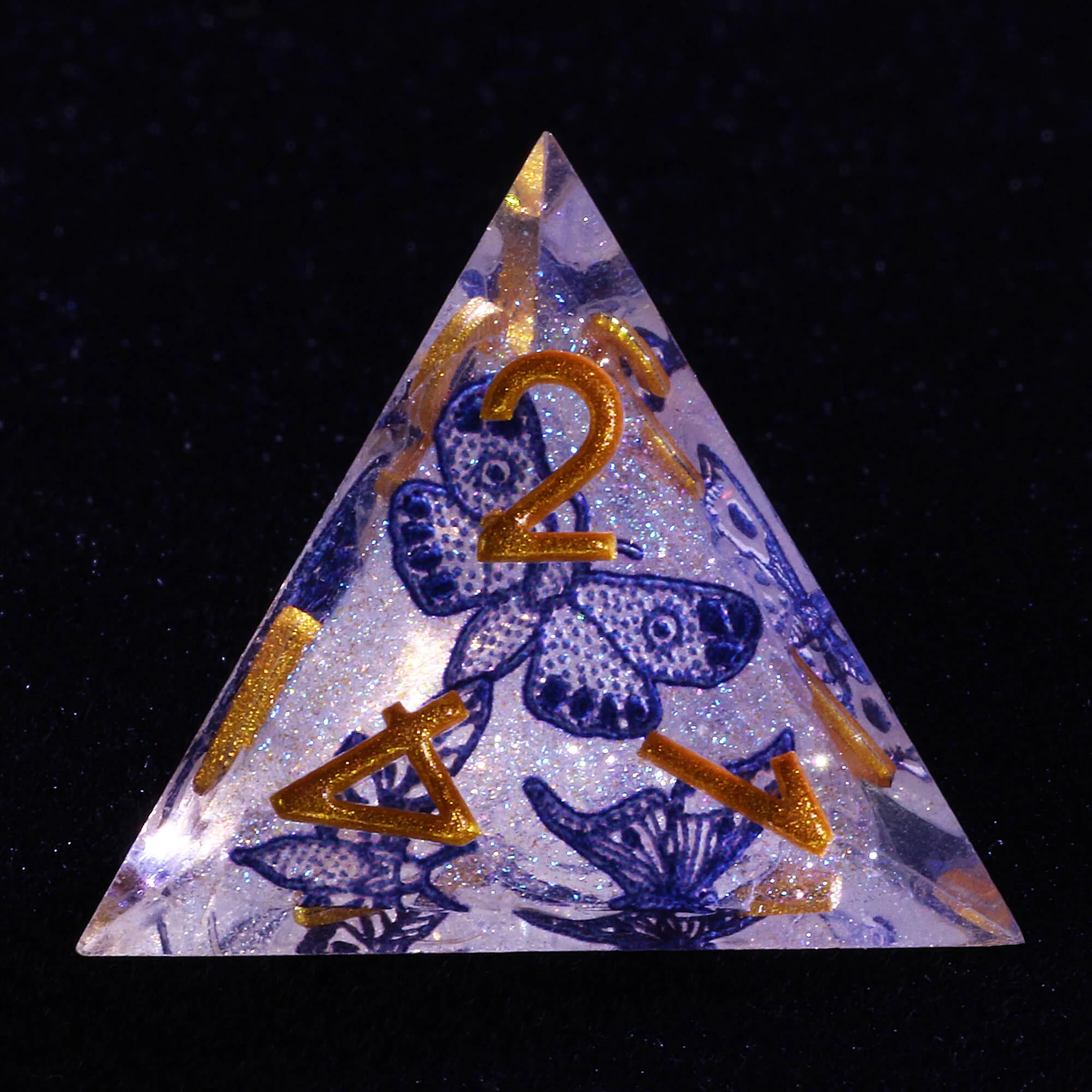 7 Piece Resin Polyhedral Dice Set D and D Blue and White Porcelain Butterfly - Image 4