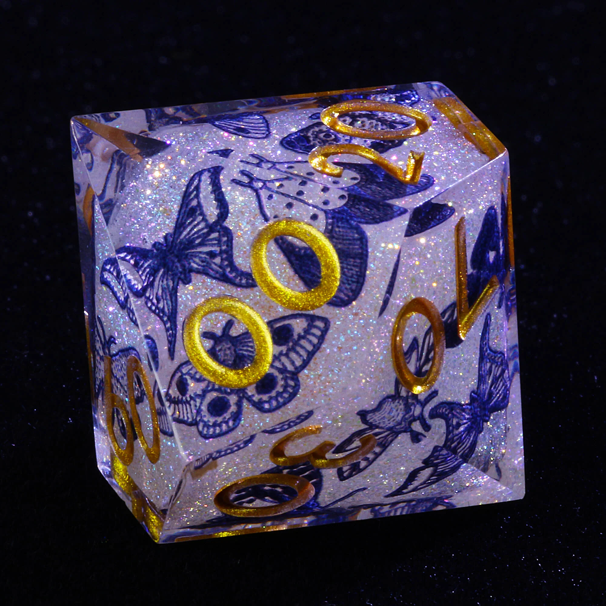 7 Piece Resin Polyhedral Dice Set D and D Blue and White Porcelain Butterfly - Image 7