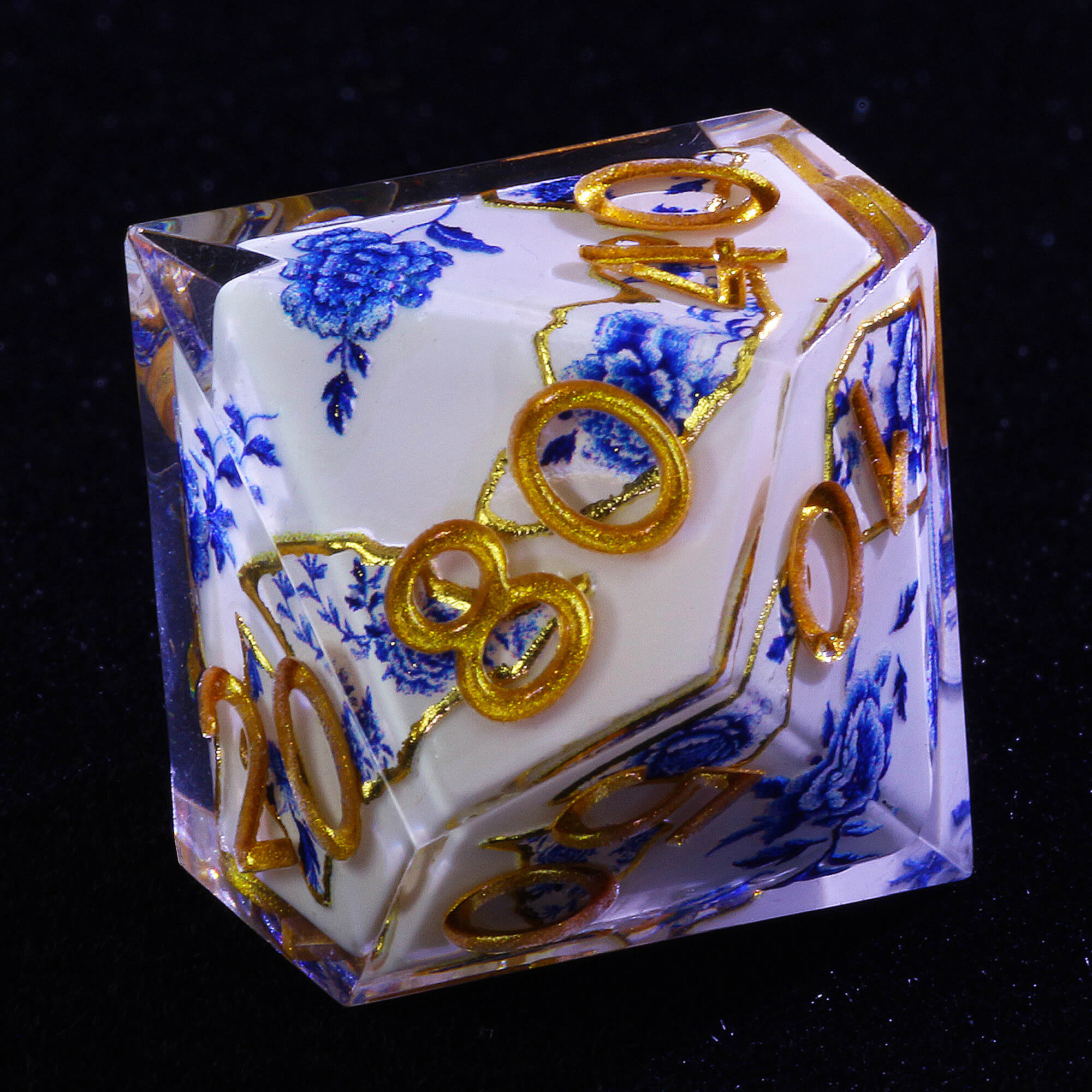7 Piece Resin Polyhedral Dice Set DnD Blue and White Porcelain - Image 3