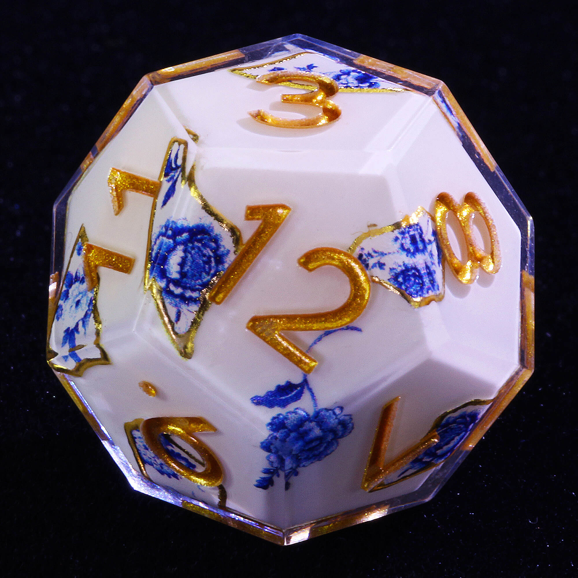 7 Piece Resin Polyhedral Dice Set DnD Blue and White Porcelain - Image 4