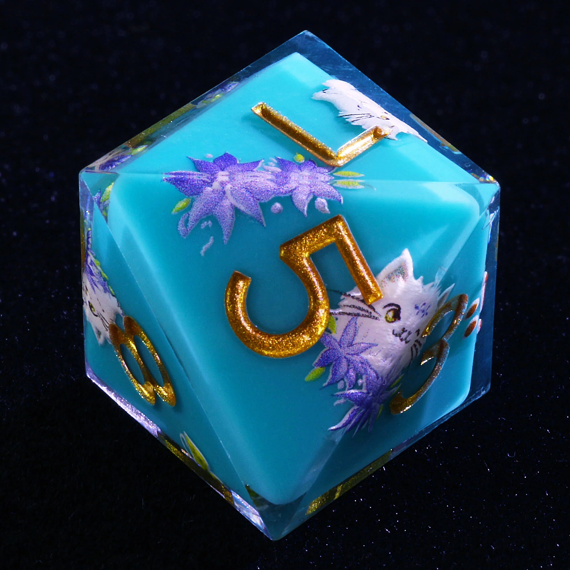 7 Piece Resin Polyhedral Dice Sets D and D Kitty Blue - Image 6