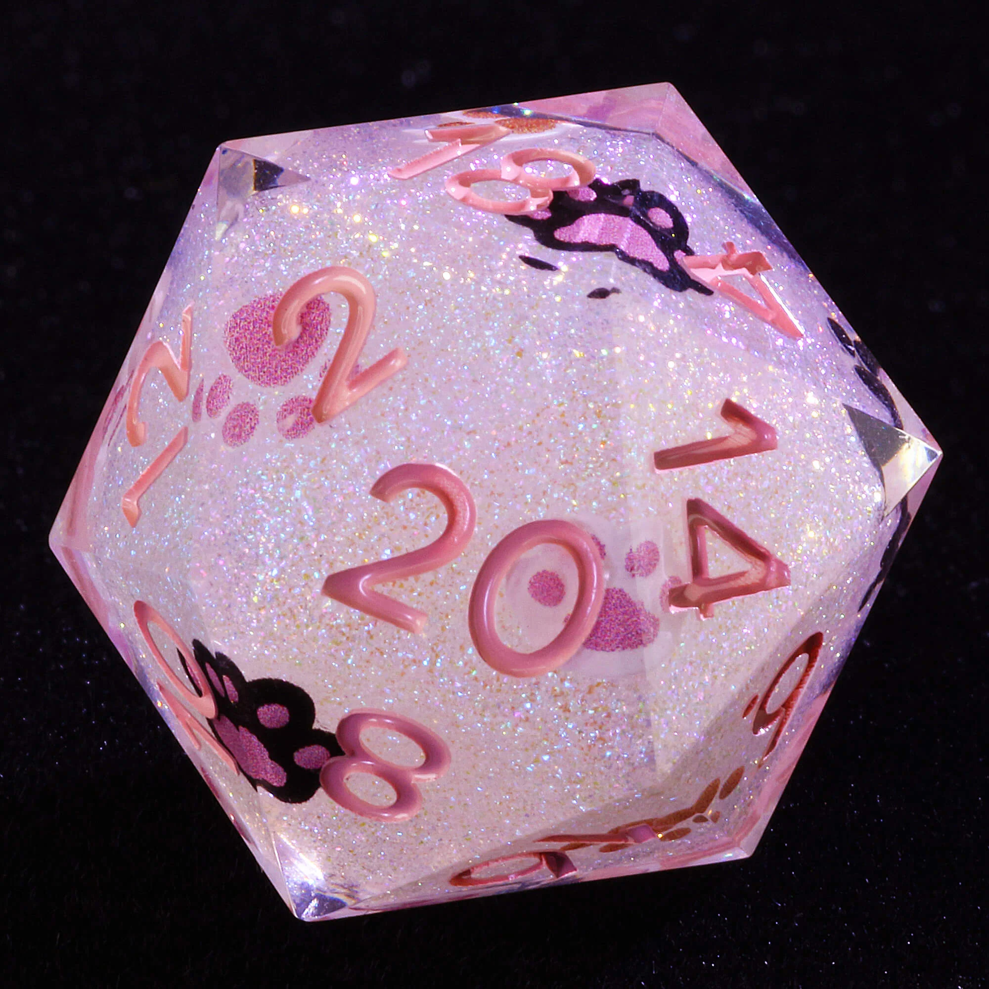 7 Piece Resin Polyhedral DnD Dice Sets Pink Cat Paw