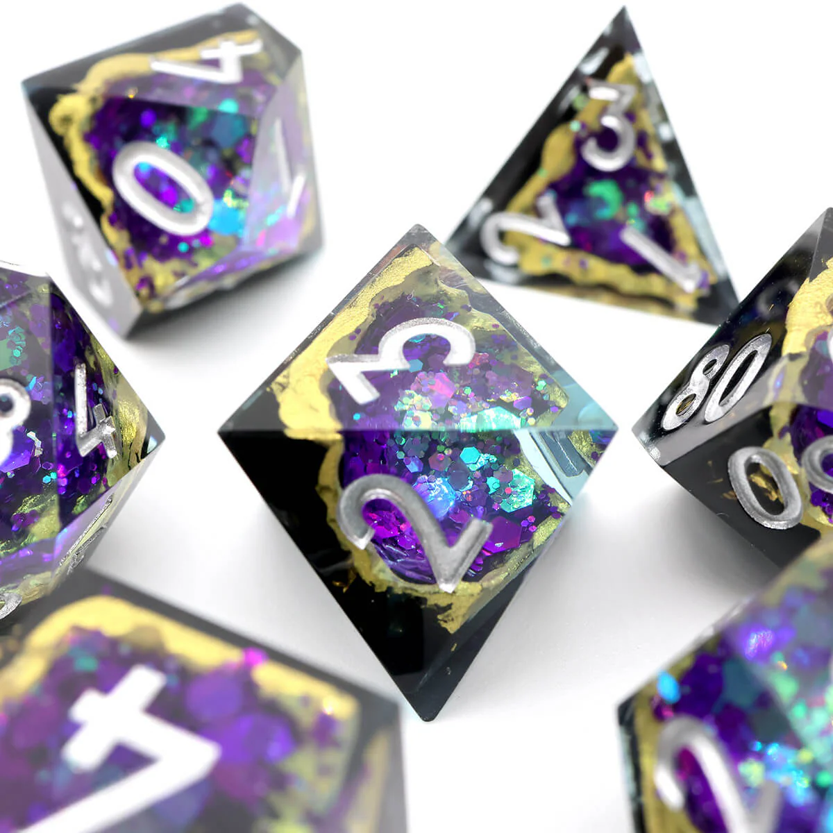 7-Piece Sharp Edge Blue Purple Geode Dice Set for DND - Image 10