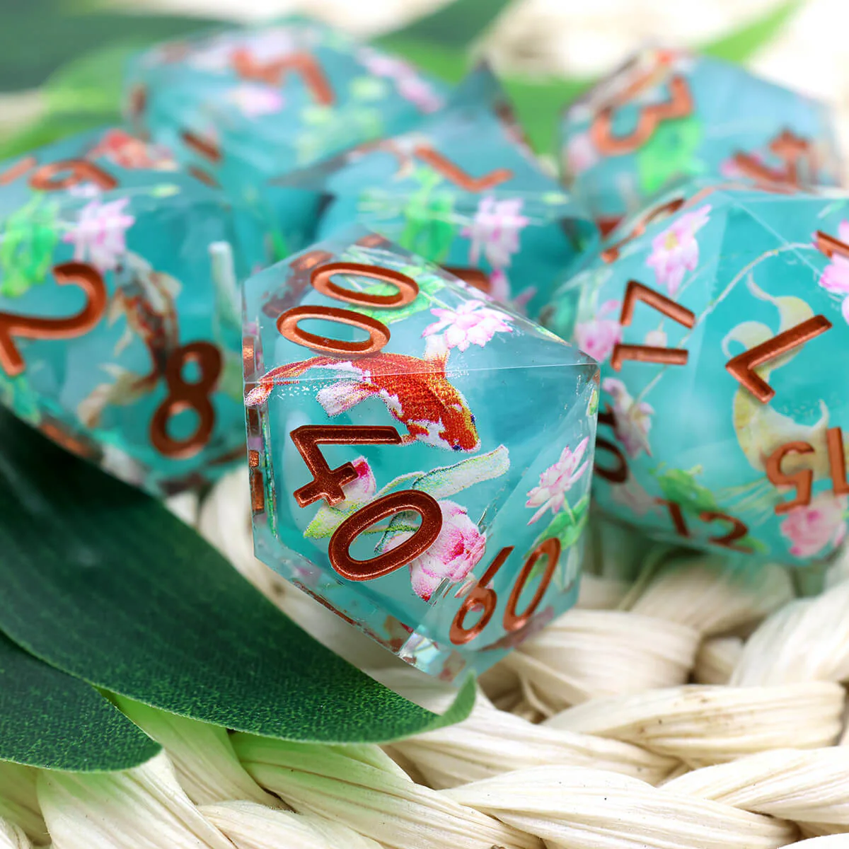 7-Piece Sharp Edge Layered Lotus Flower DND Dice Set - Image 4