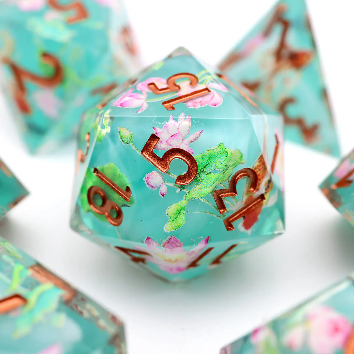 7-Piece Sharp Edge Layered Lotus Flower DND Dice Set - Image 9