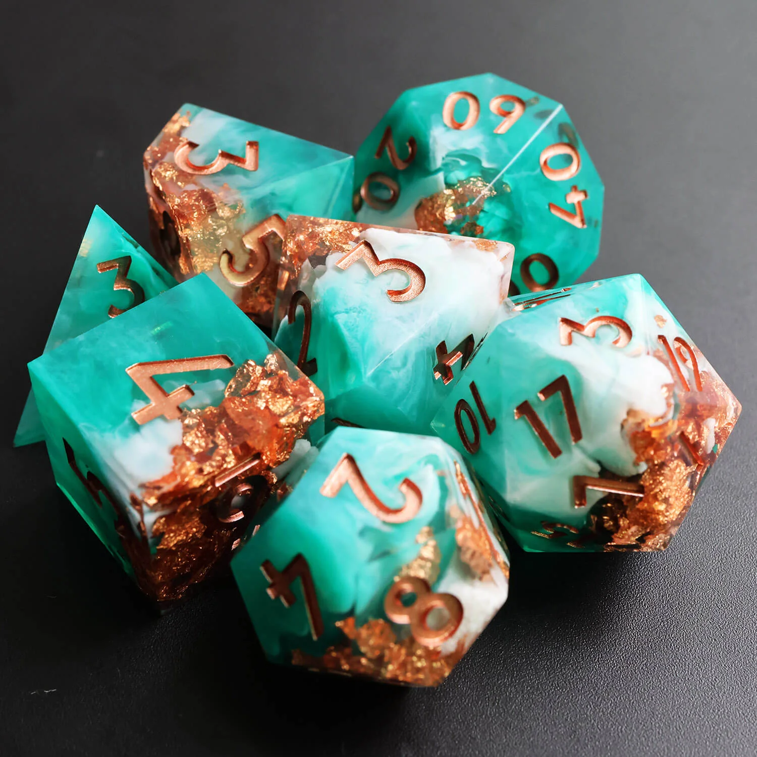 7 Pieces Resin Sharp Edged Polyhedral DnD Dice Set - Windstorm - Image 5