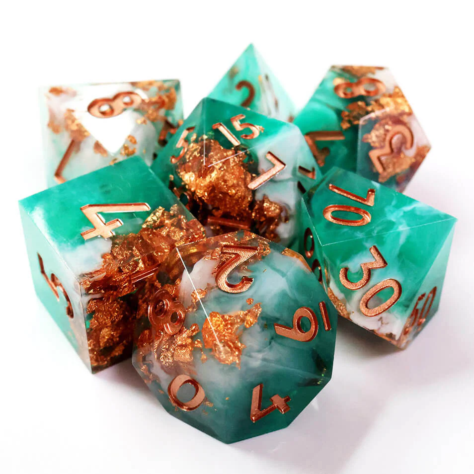7 Pieces Resin Sharp Edged Polyhedral DnD Dice Set - Windstorm - Image 8
