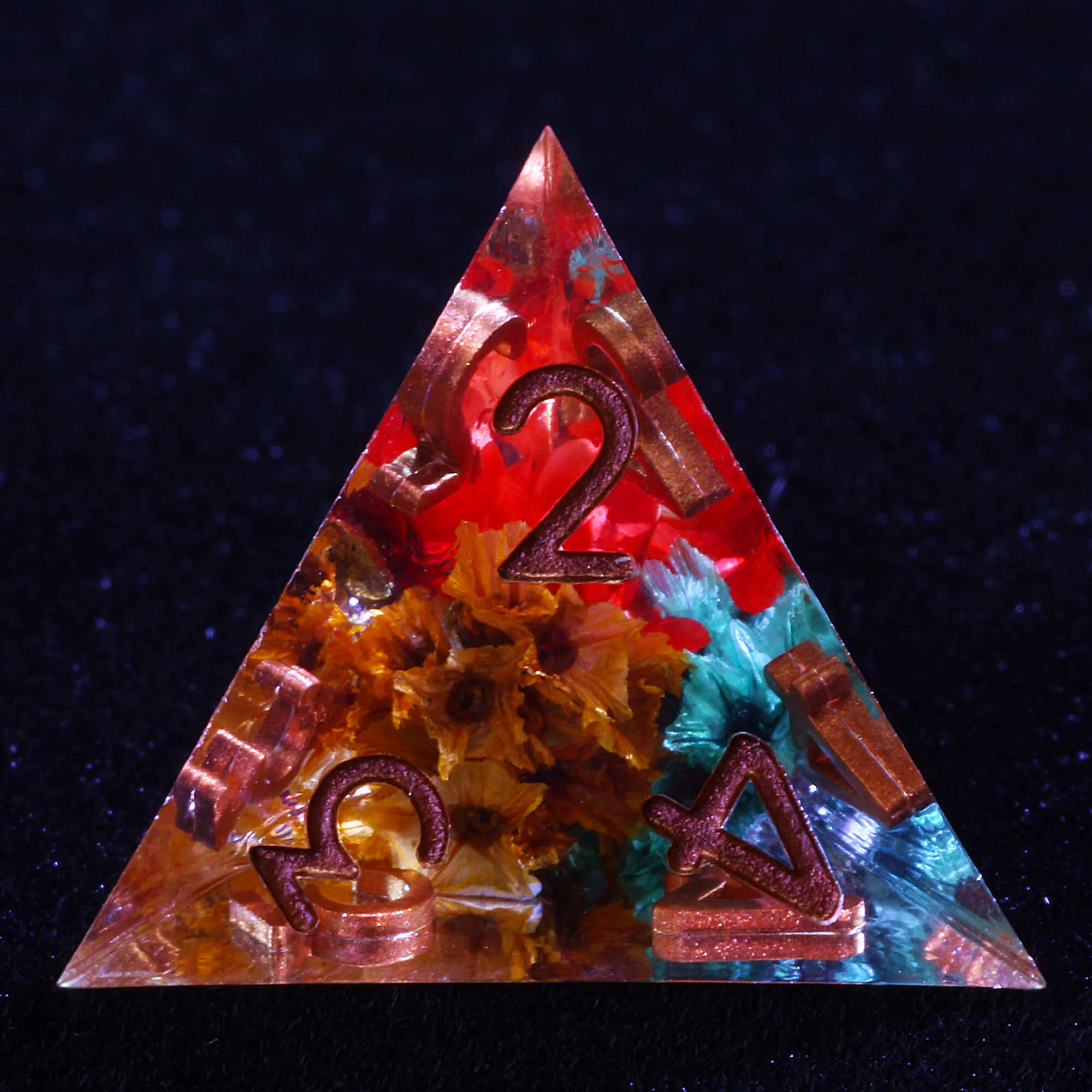 7 Polyhedral Resin DD Set of Dice Red Yellow Flower - Image 4