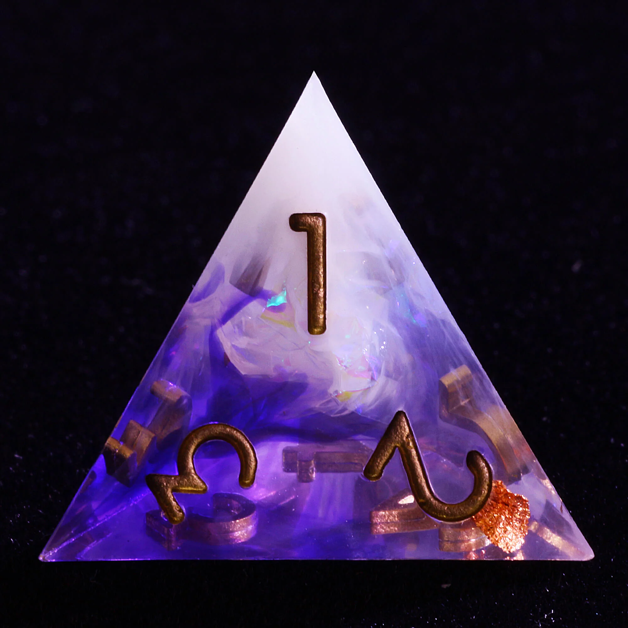 7 Polyhedral Resin Dice Set D and D Gold Paper Purple - Image 4