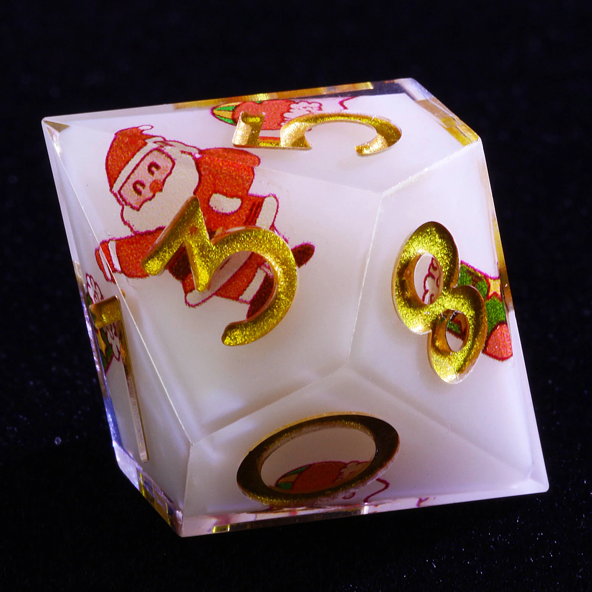 7 Polyhedral Resin Dice Set D&D Christmas Santa Claus White - Image 6