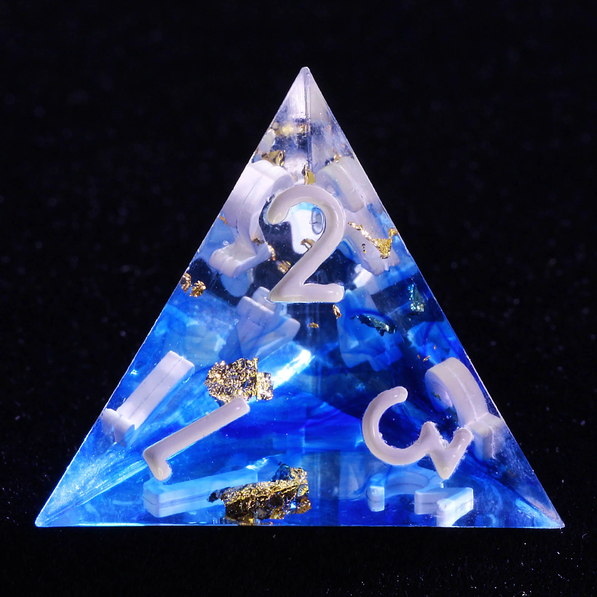 7 Polyhedral Resin Dice Sets DnD Gold Paper Blue - Image 3
