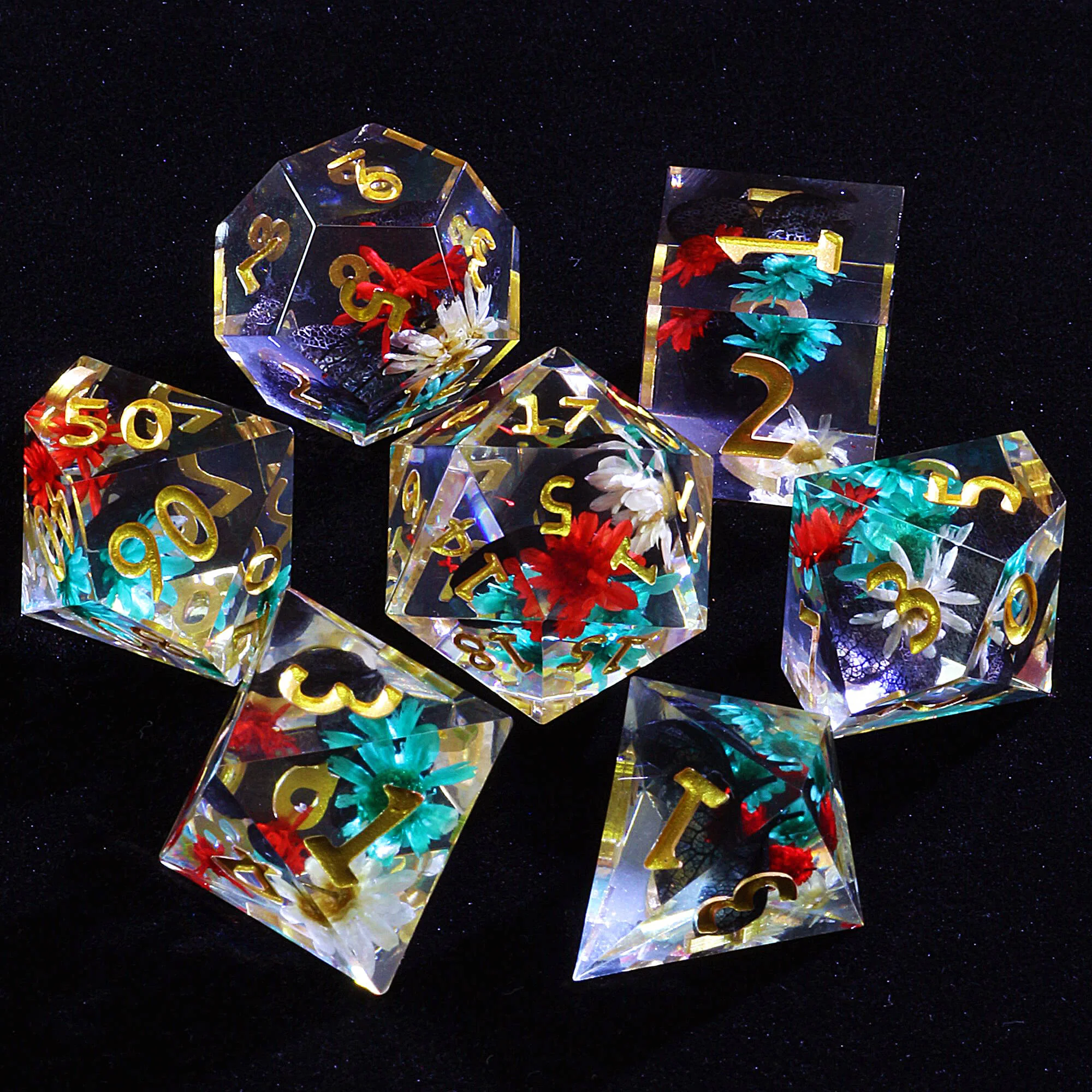 7 Polyhedral Resin DnD Dice Sets Flower - Image 2