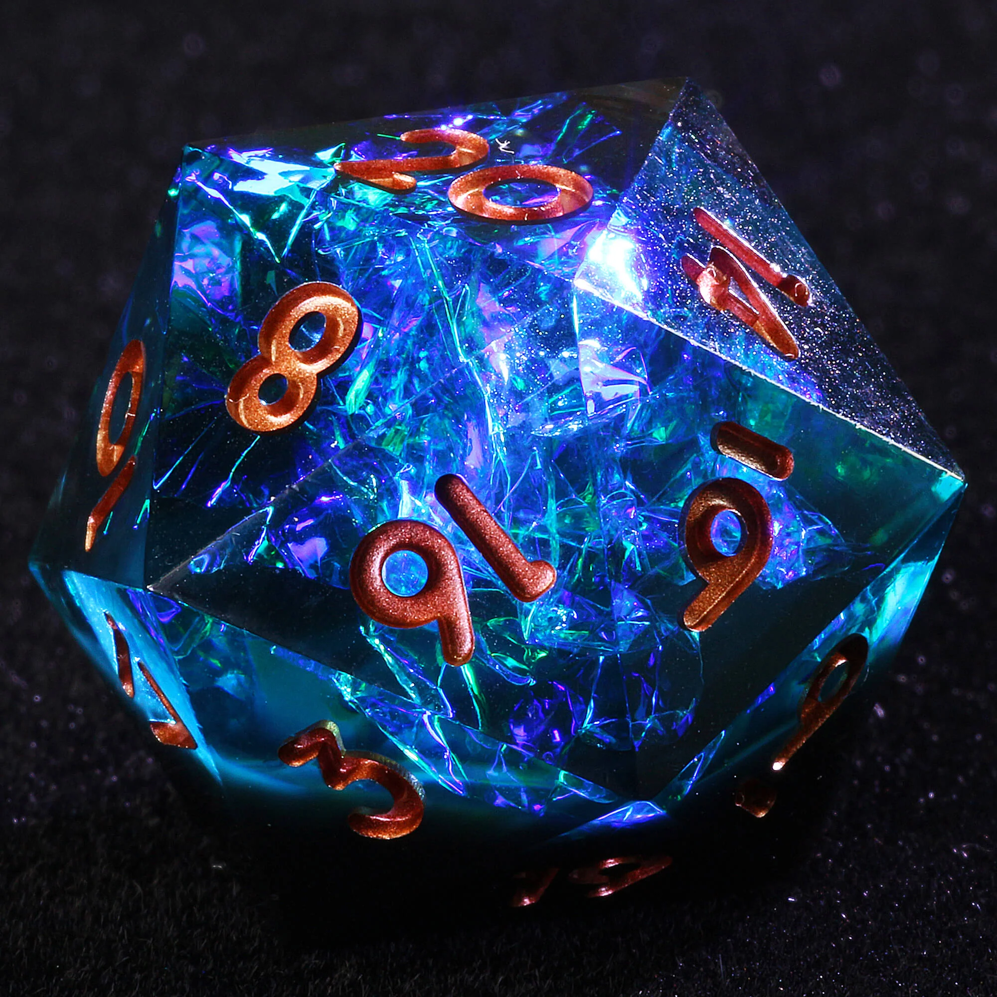7 Polyhedral Resin DnD Set of Dice Glitter Paper Blue