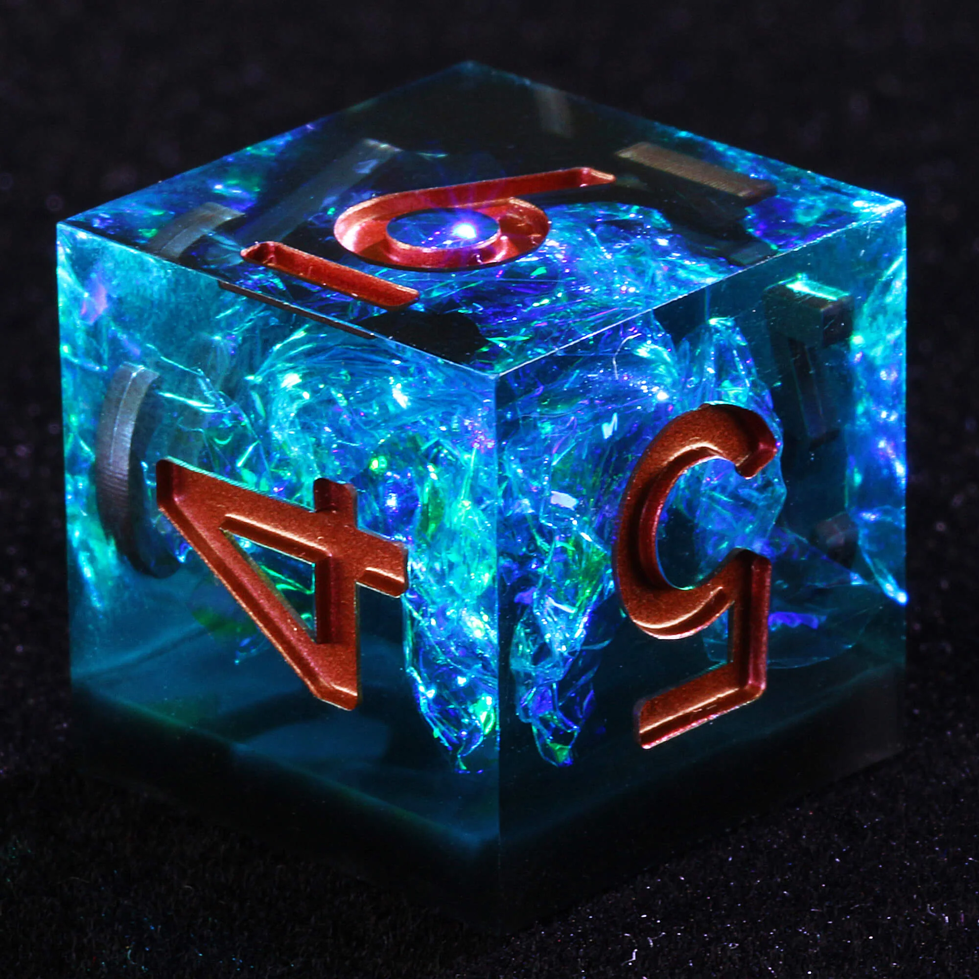 7 Polyhedral Resin DnD Set of Dice Glitter Paper Blue - Image 3