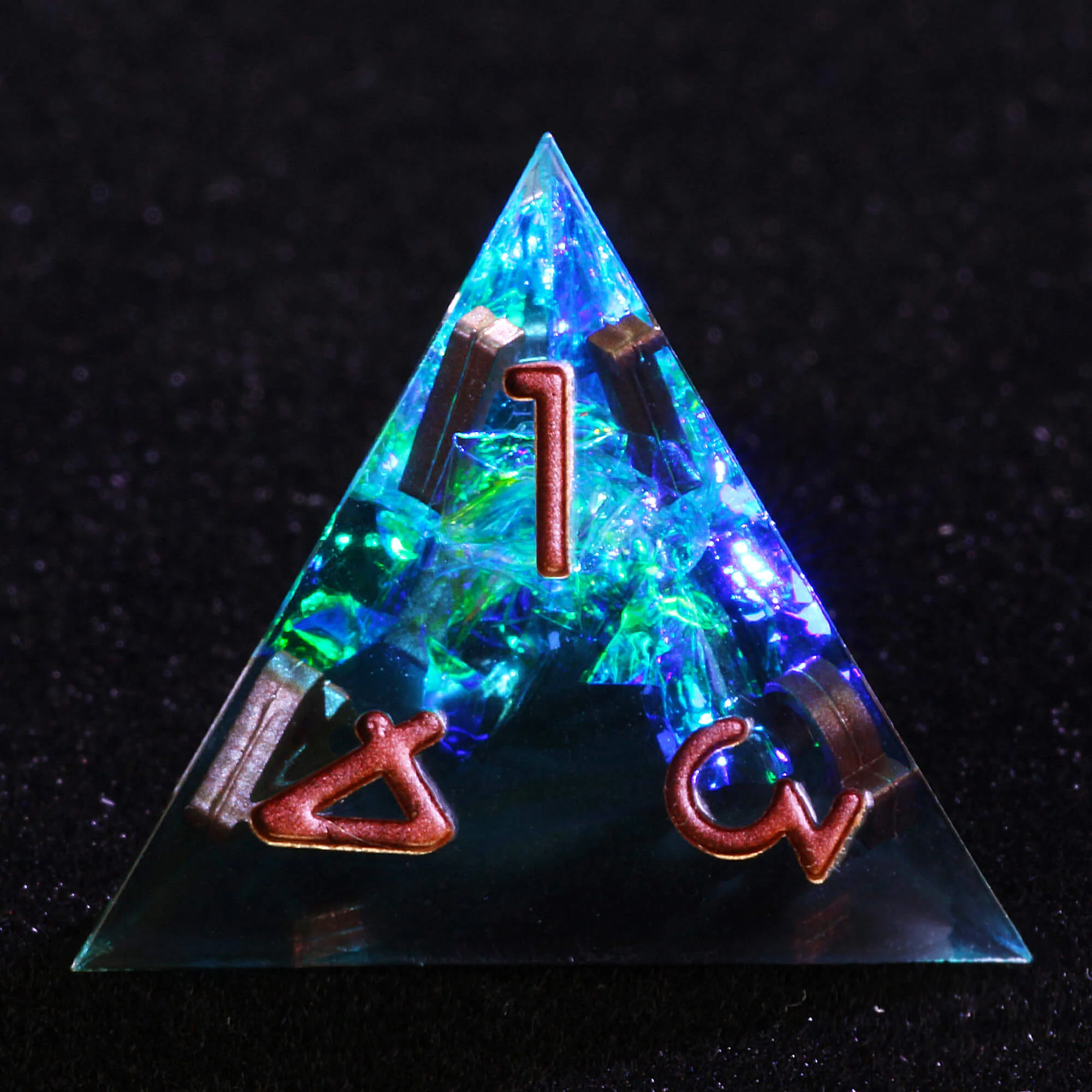 7 Polyhedral Resin DnD Set of Dice Glitter Paper Blue - Image 4