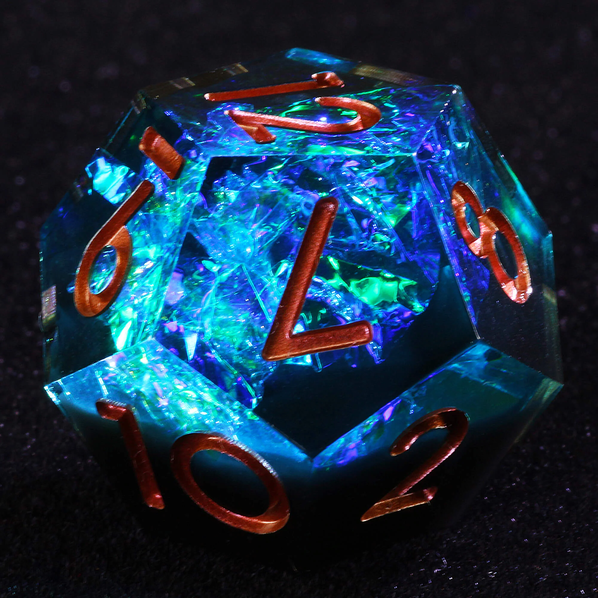 7 Polyhedral Resin DnD Set of Dice Glitter Paper Blue - Image 7