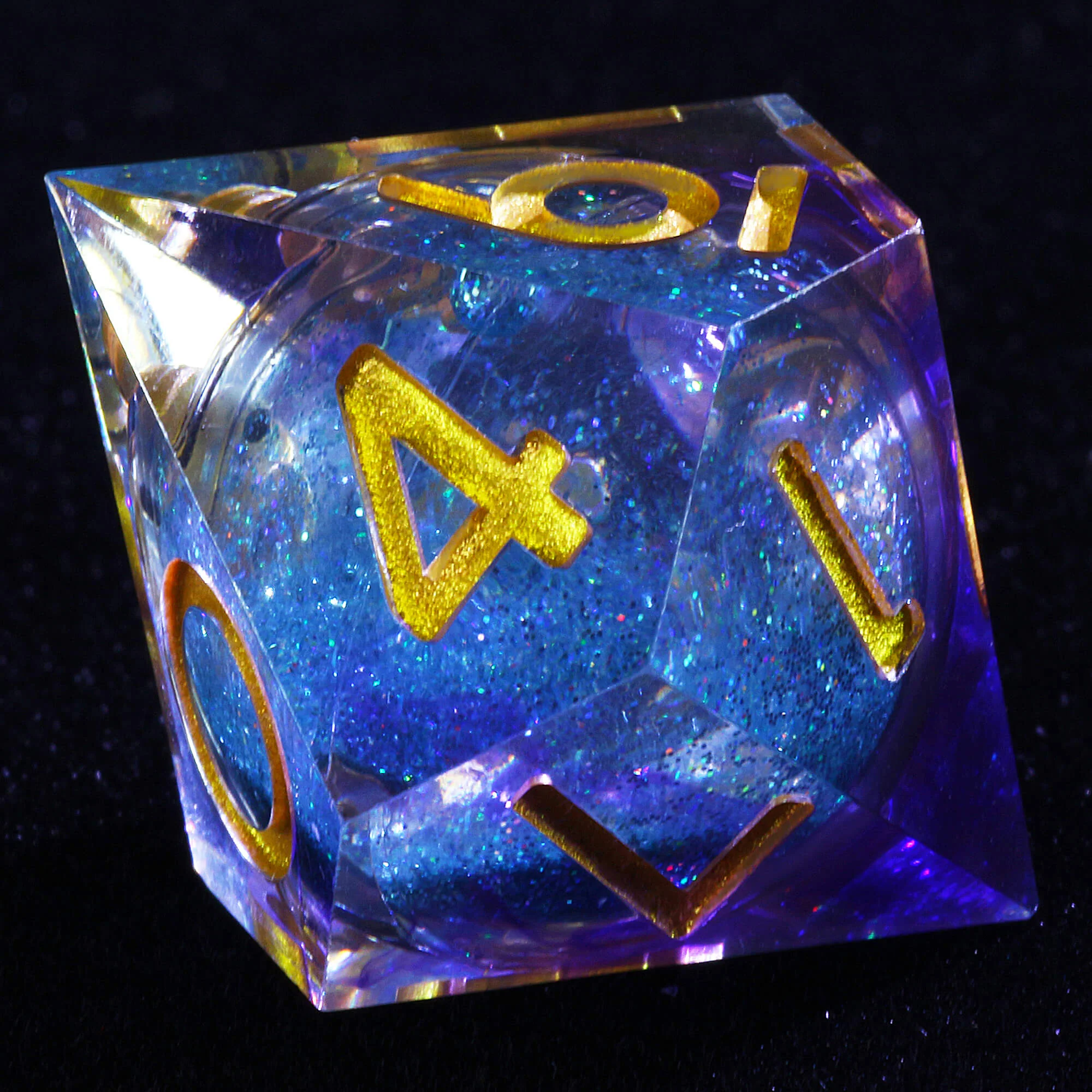 7 Polyhedral Resin Glitter Liquid Core D and D Set Dice Purple - Image 6