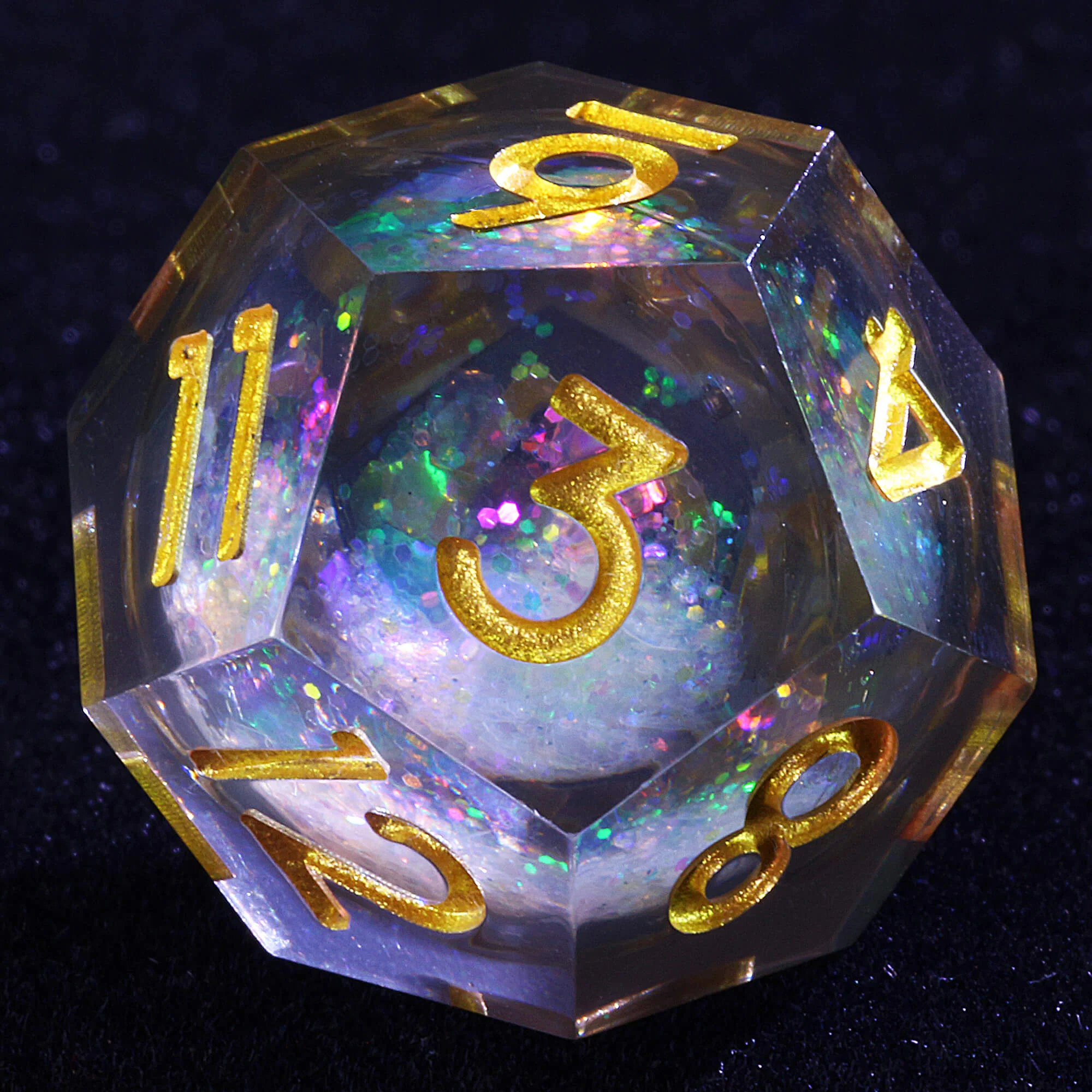 7 Polyhedral Resin Glitter Liquid Core DnD Set Dice Brown - Image 7