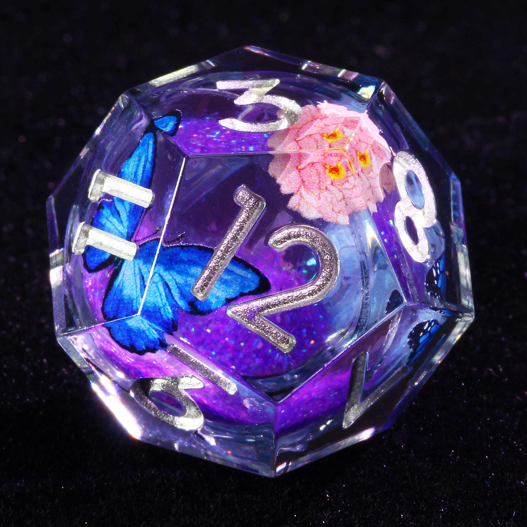 7 Polyhedral Resin Liquid Core D and D Dice Sets Butterfly - Image 3