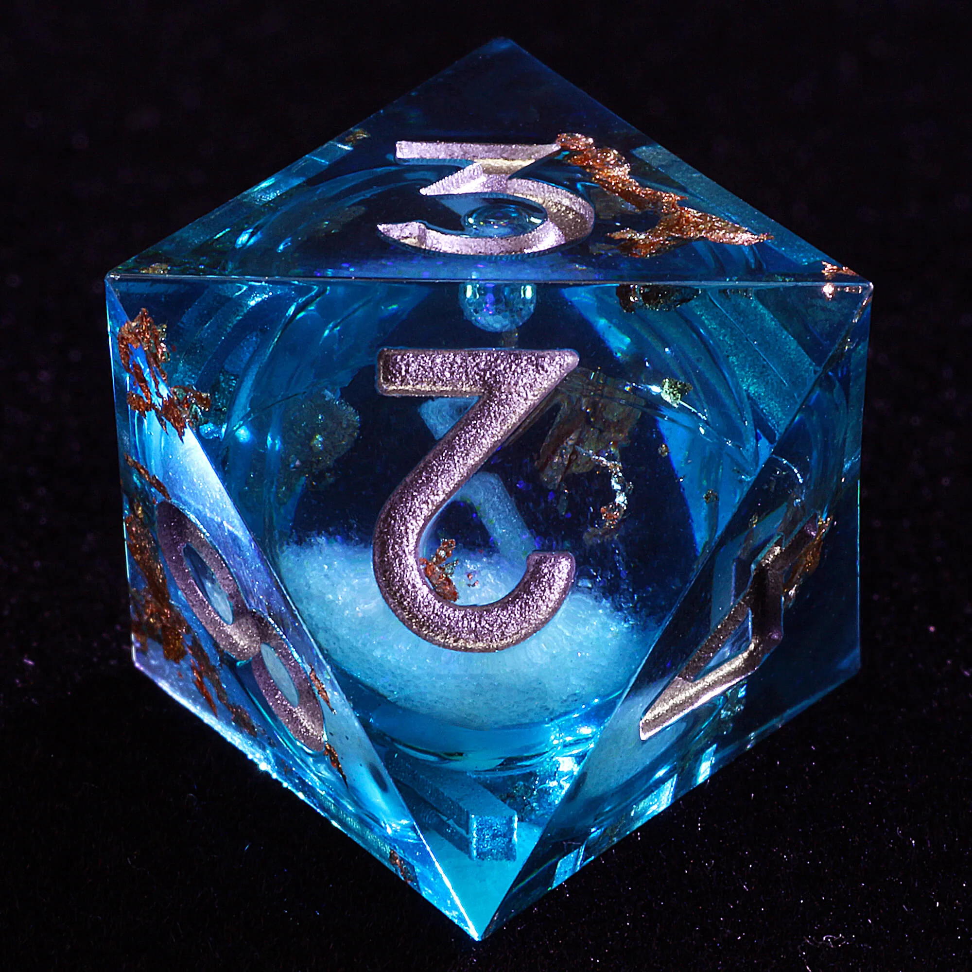 7 Polyhedral Resin Liquid Core DD Dice Set Blue - Image 5
