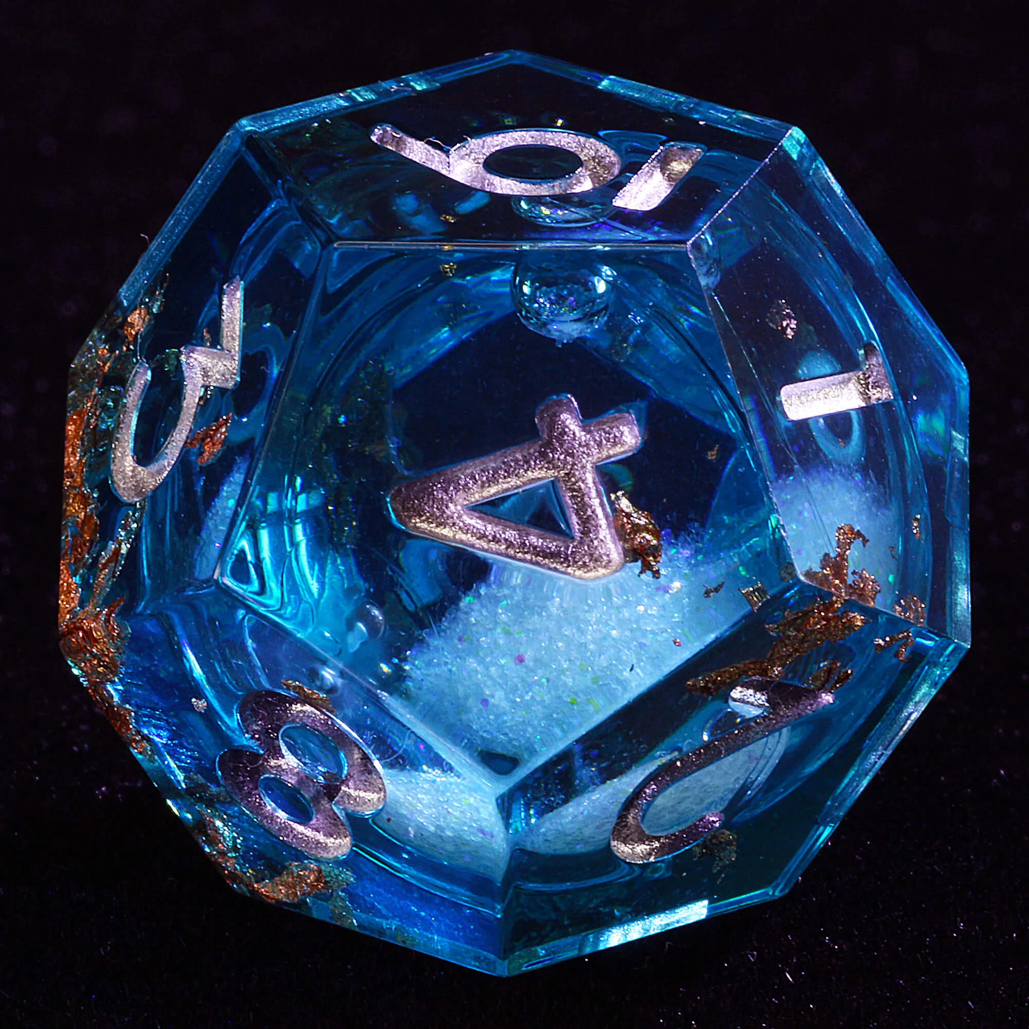 7 Polyhedral Resin Liquid Core DD Dice Set Blue - Image 7